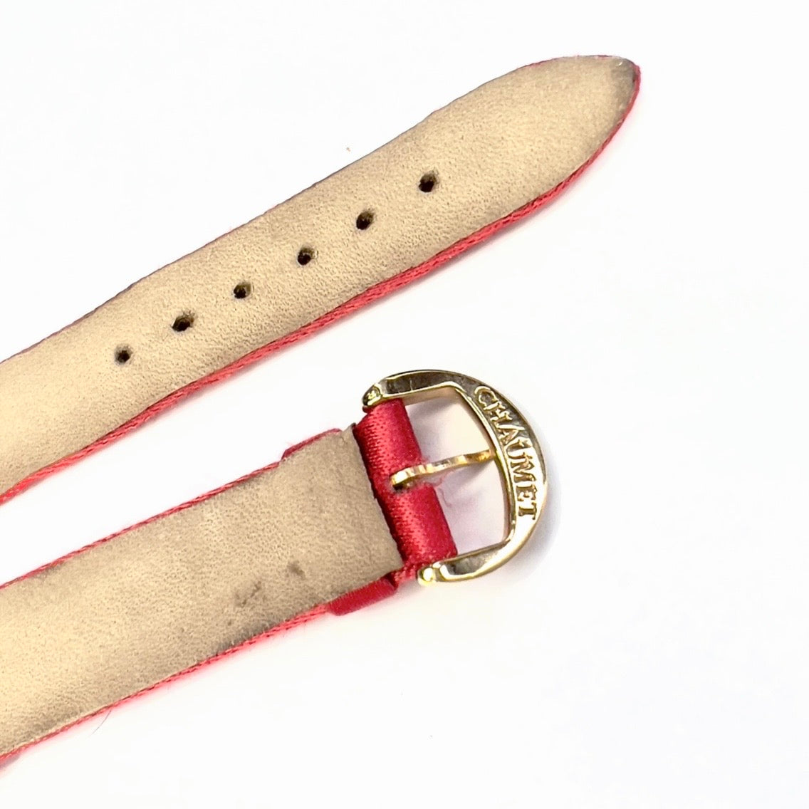 CHAUMET 14.50/12mm Red Satin/Leather Band Strap w/ Gold Plated Chaumet BUCKLE