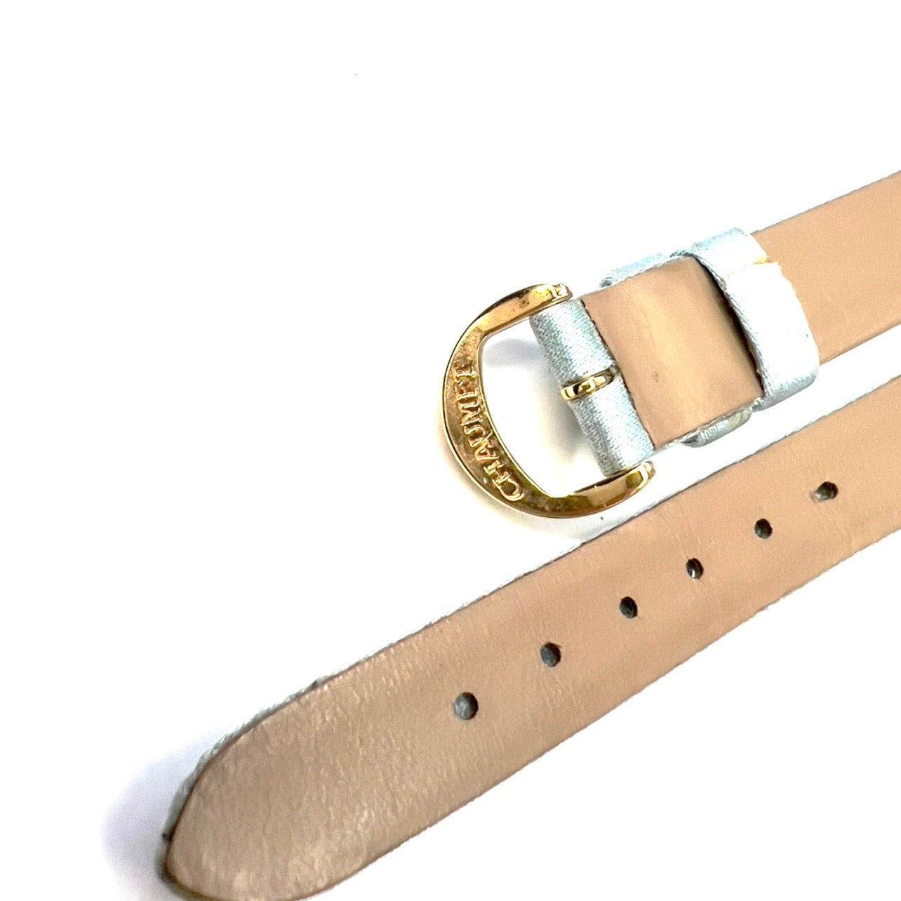 CHAUMET 14.80/12mm Baby Blue Satin/Leather Band Strap w/Gold Plated Chaumet BUCKLE