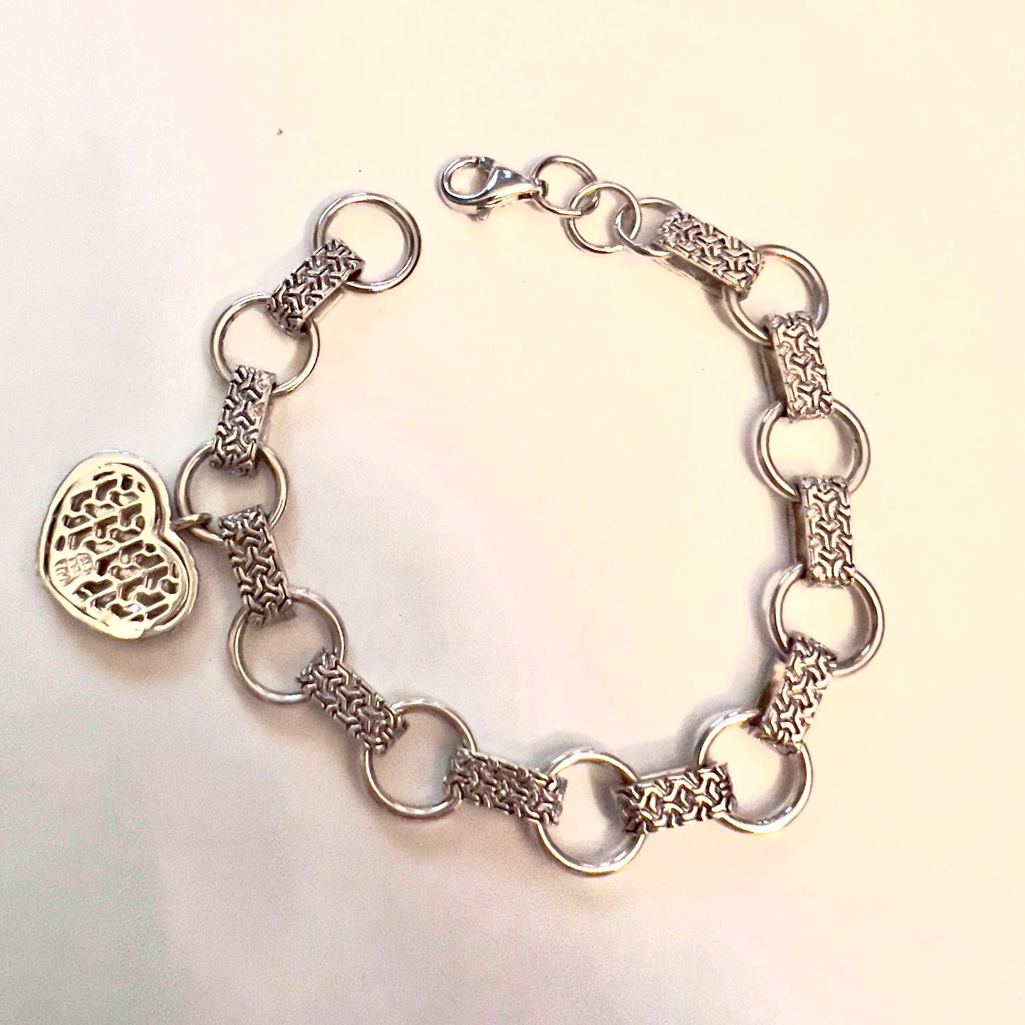 925 Sterling Silver Bracelet with Goldplated Heart 7.5 inches long