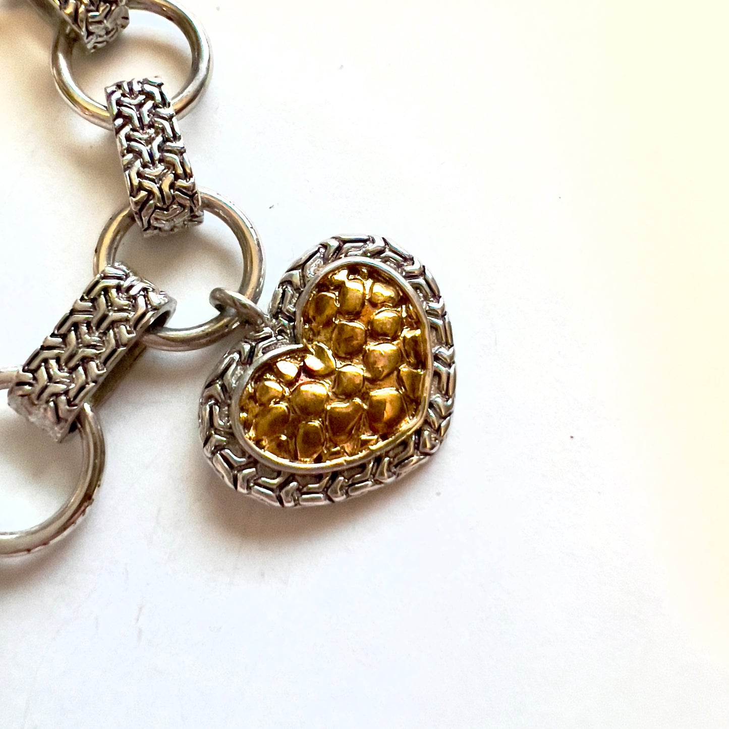 925 Sterling Silver Bracelet with Goldplated Heart 7.5 inches long