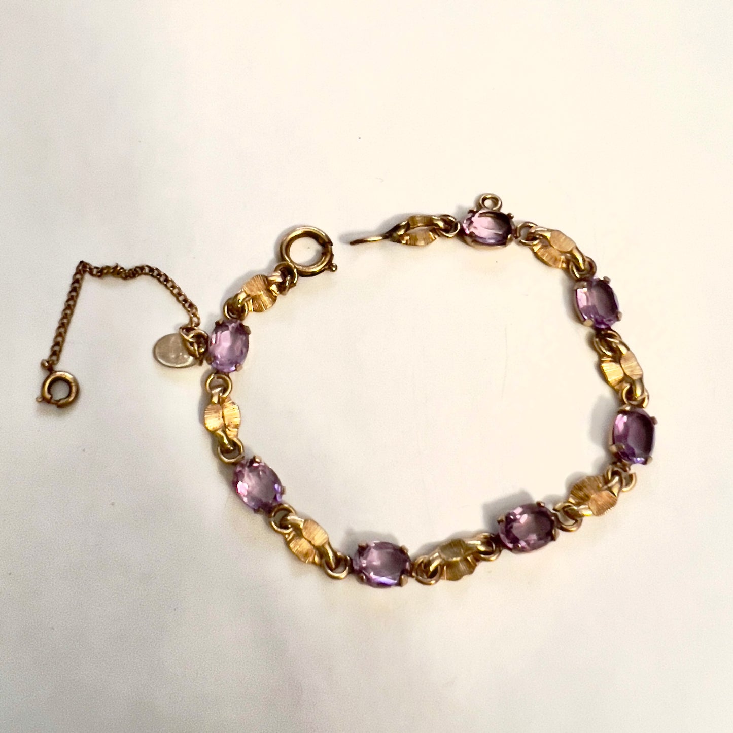 BURT CASSELL Gold Filled 925 Sterling Silver Purple Stones Bracelet 7 inches long