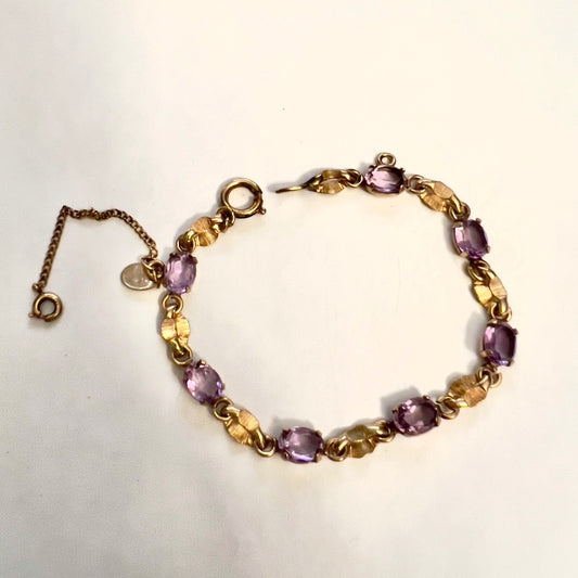 BURT CASSELL Gold Filled 925 Sterling Silver Purple Stones Bracelet 7 inches long