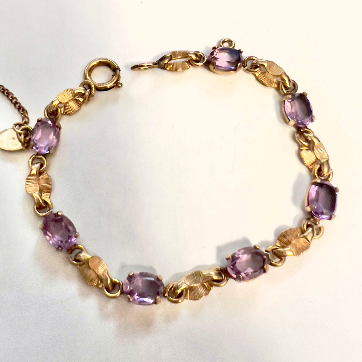 BURT CASSELL Gold Filled 925 Sterling Silver Purple Stones Bracelet 7 inches long