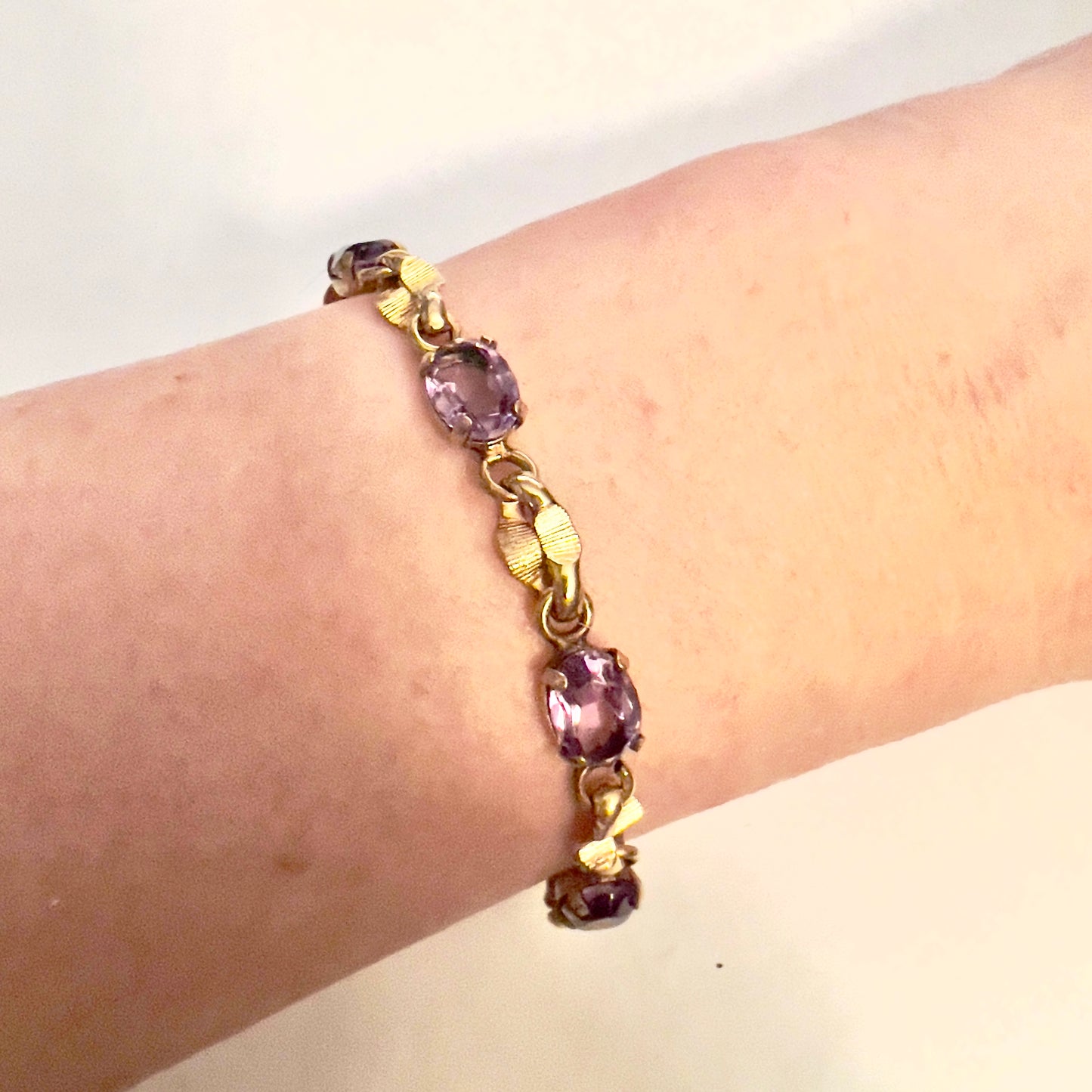 BURT CASSELL Gold Filled 925 Sterling Silver Purple Stones Bracelet 7 inches long