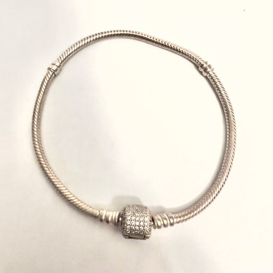 PANDORA 925 Sterling Silver Bracelet with Studs 8.25 Inches Long