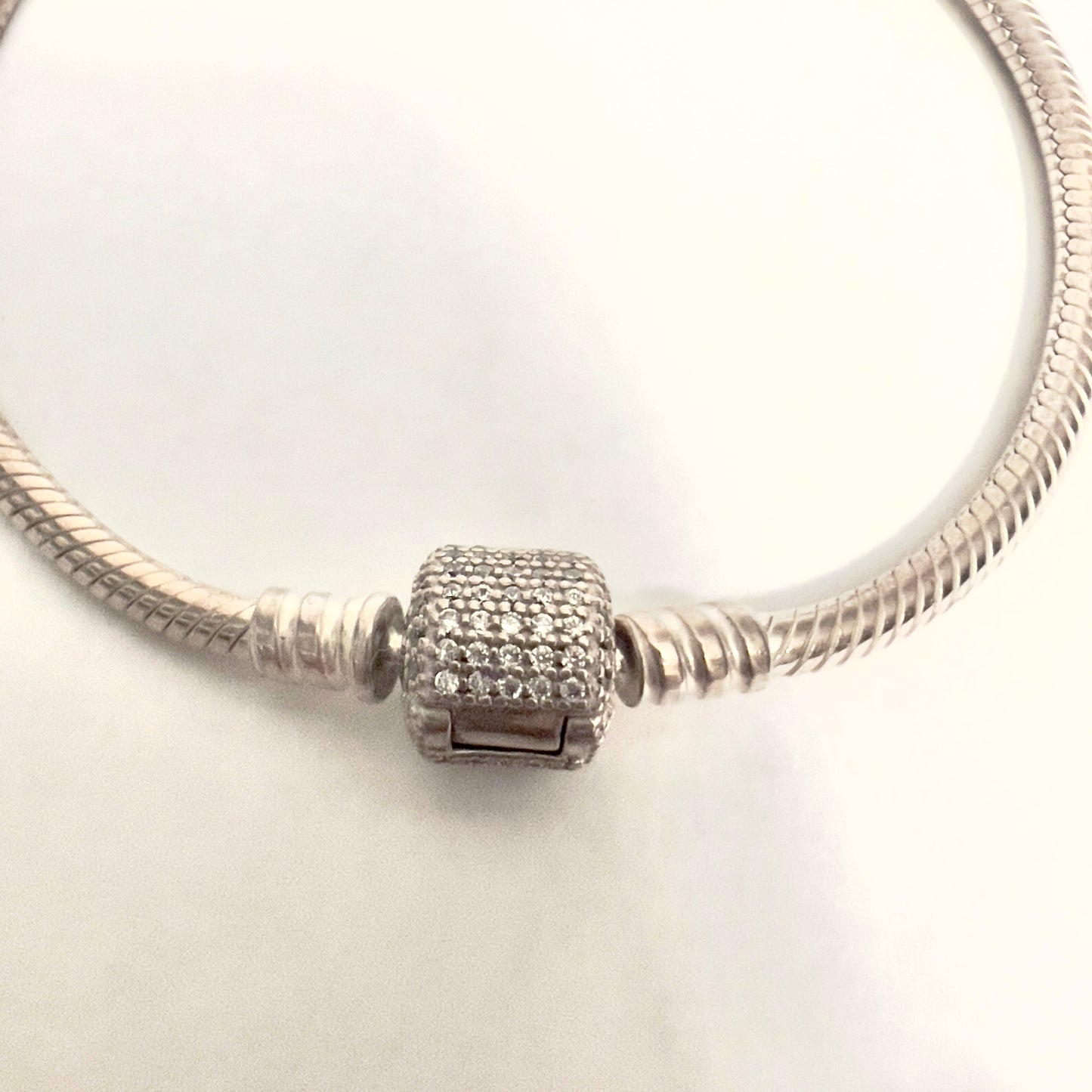 PANDORA 925 Sterling Silver Bracelet with Studs 8.25 Inches Long