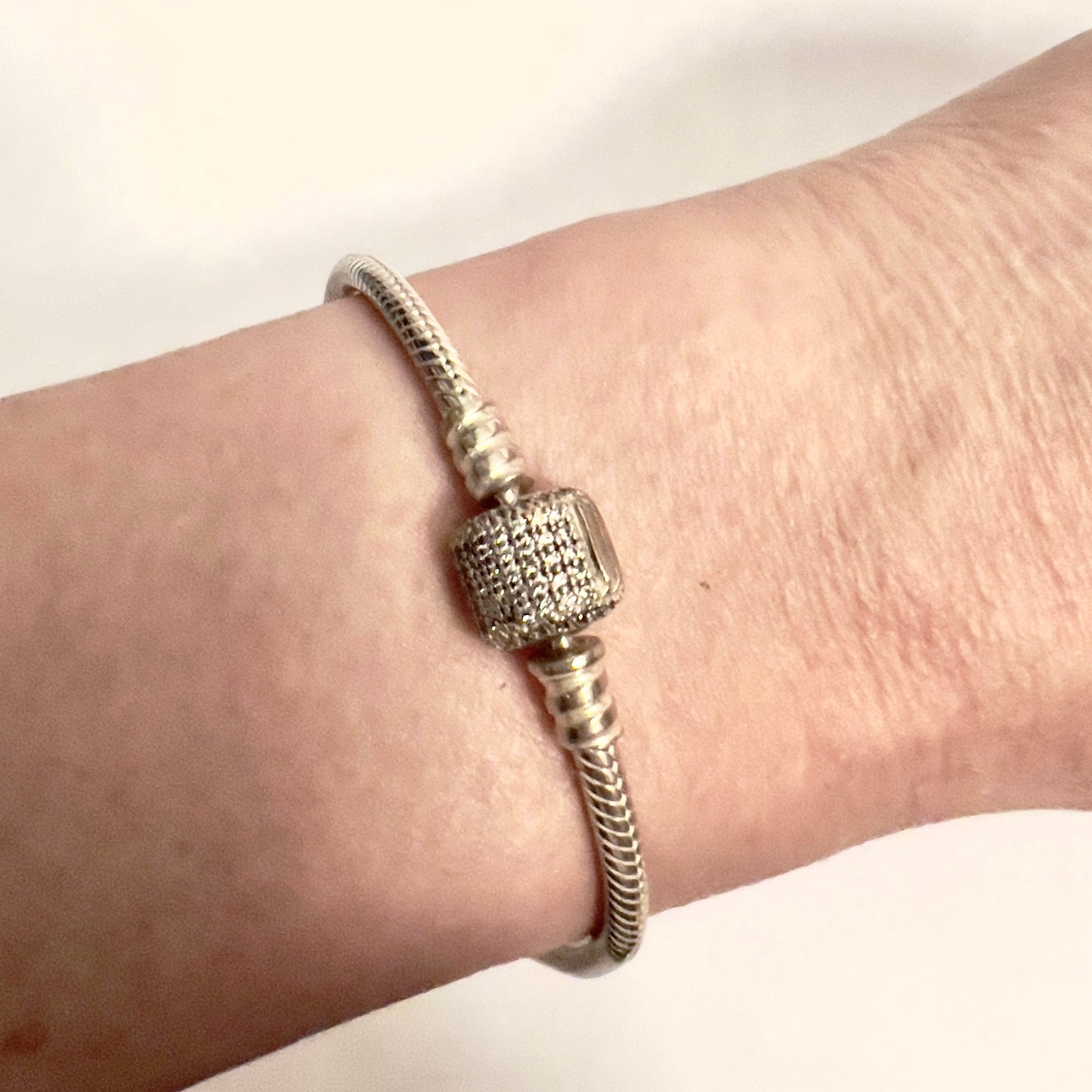 PANDORA 925 Sterling Silver Bracelet with Studs 8.25 Inches Long