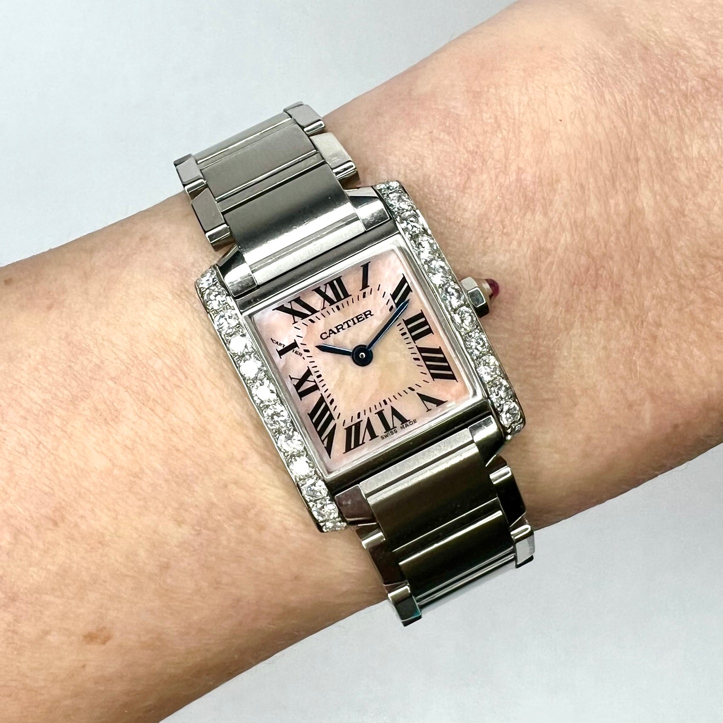 CARTIER TANK FRANCAISE Quartz 20mm Steel 0.80TCW DIAMOND Watch