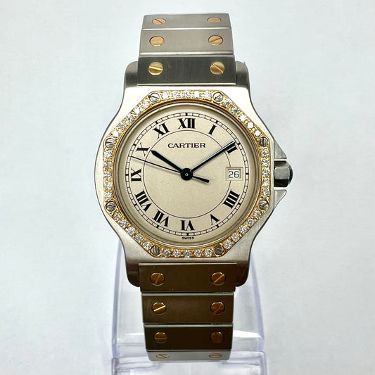 CARTIER SANTOS OCTAGON 31mm Quartz 2 Tone 0.38TCW Diamond Watch
 NEW Model