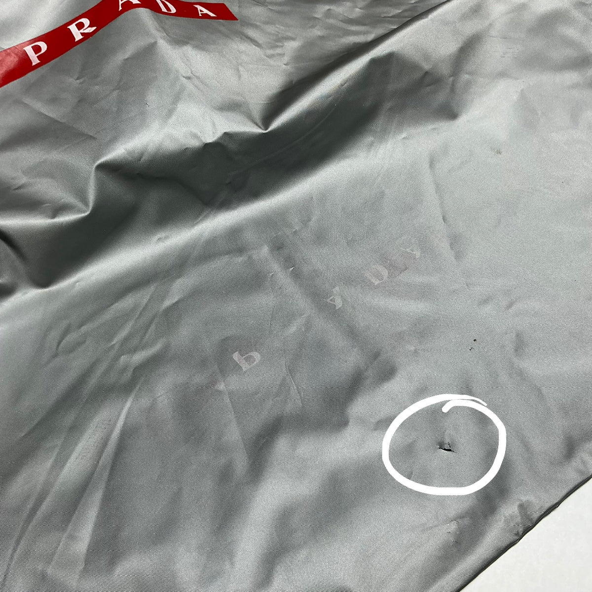 PRADA Nylon Water Resistant Gray Purse Dust Bag 19.5x16.5” w/Red Stripe Logo