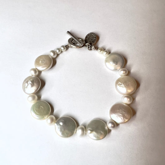 MOONRISE 925 Sterling Silver Genuine White Pearls Bracelet 7 inches long