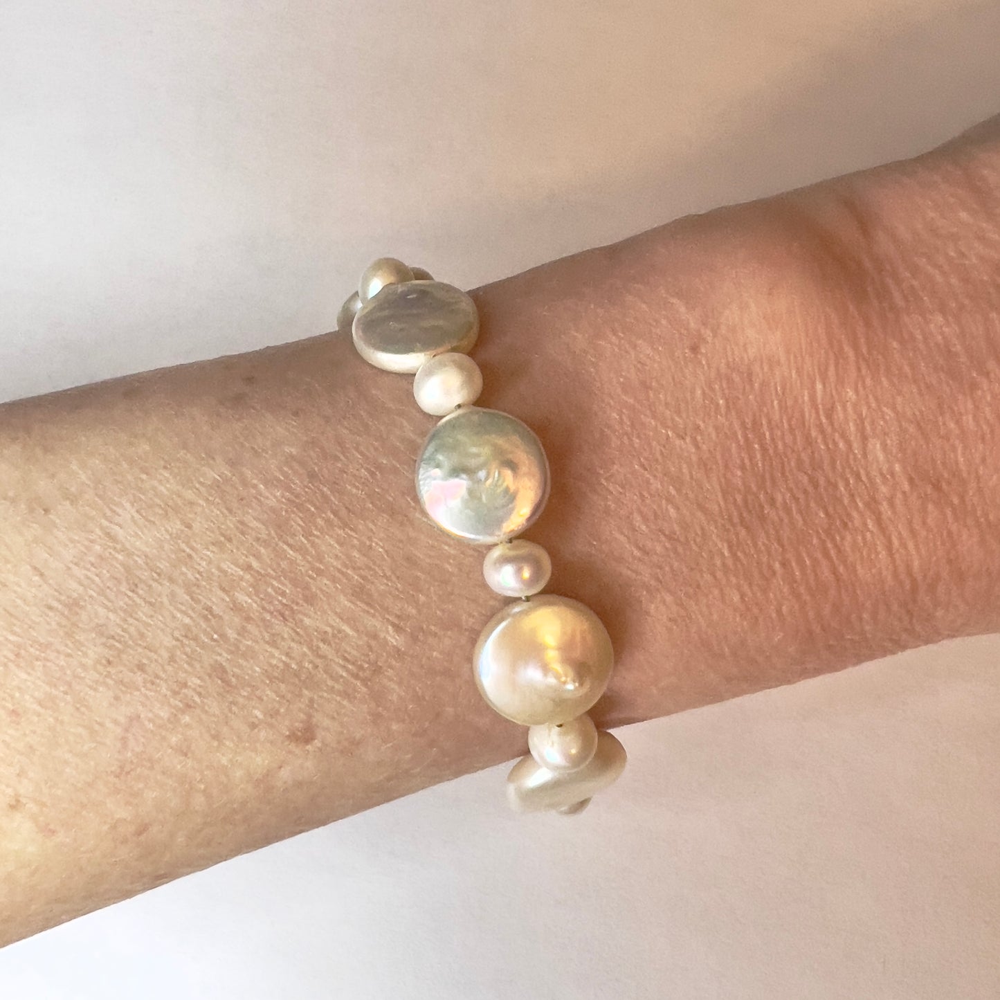MOONRISE 925 Sterling Silver Genuine White Pearls Bracelet 7 inches long