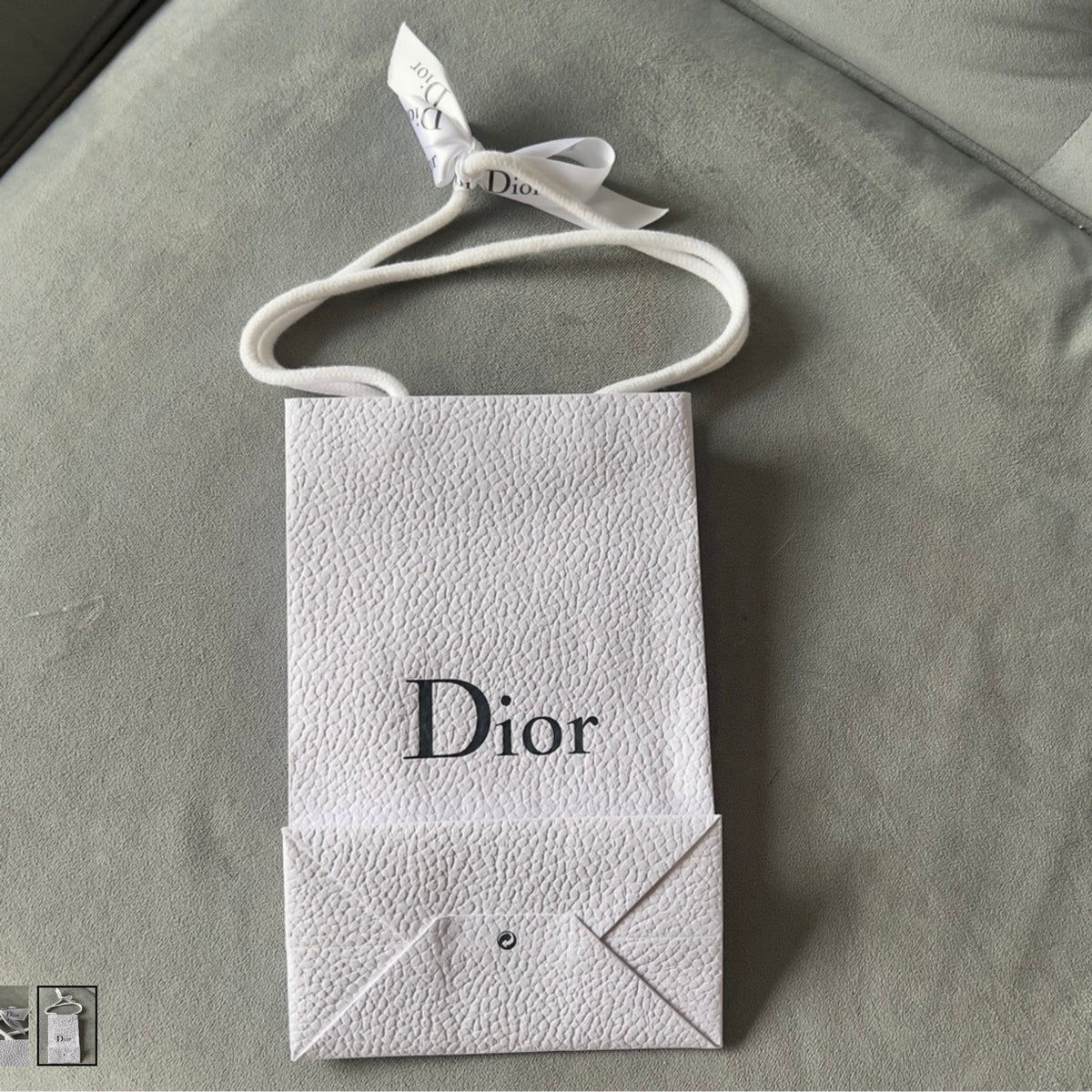 DIOR White Paper Shopping Gift Bag 8.90x5.75x3.25” + Original Tissue + Ribbon