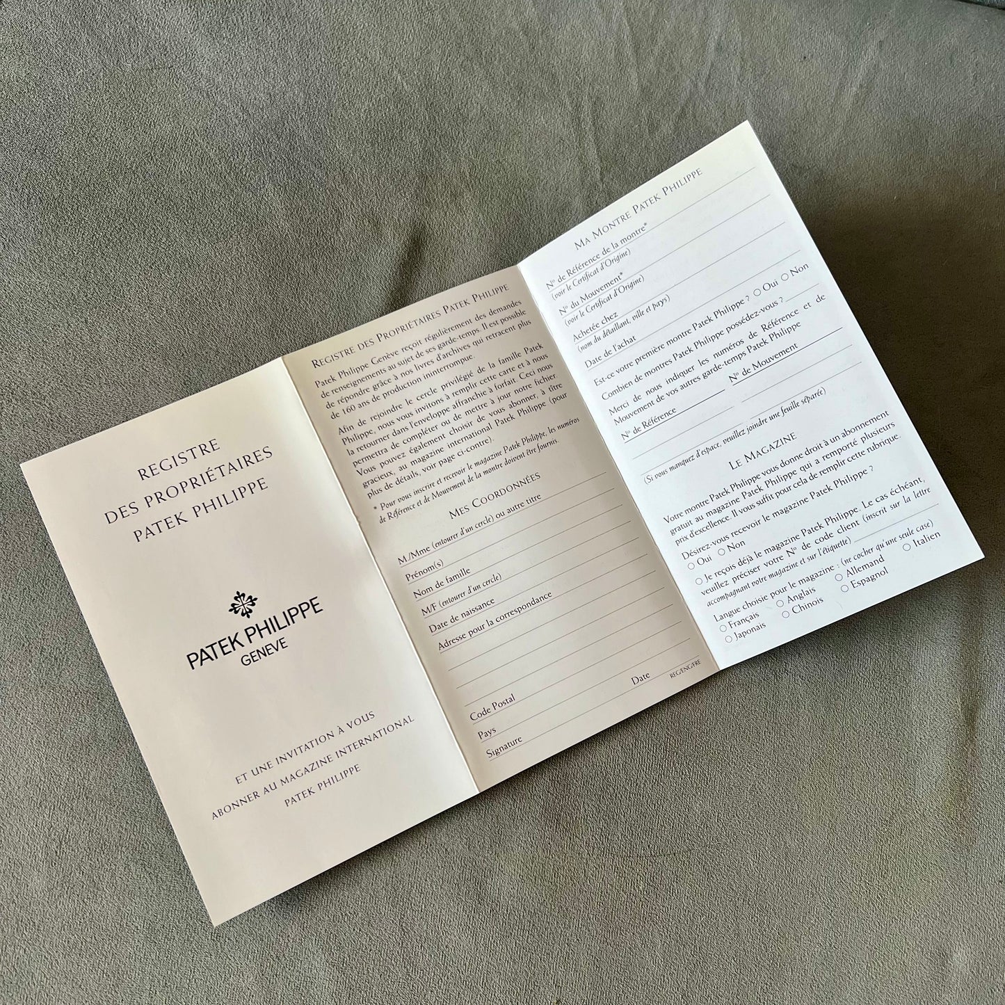 NEW OLD STOCK Authentic PATEK PHILIPPE Register of PPOwners Booklet + Envelope English
