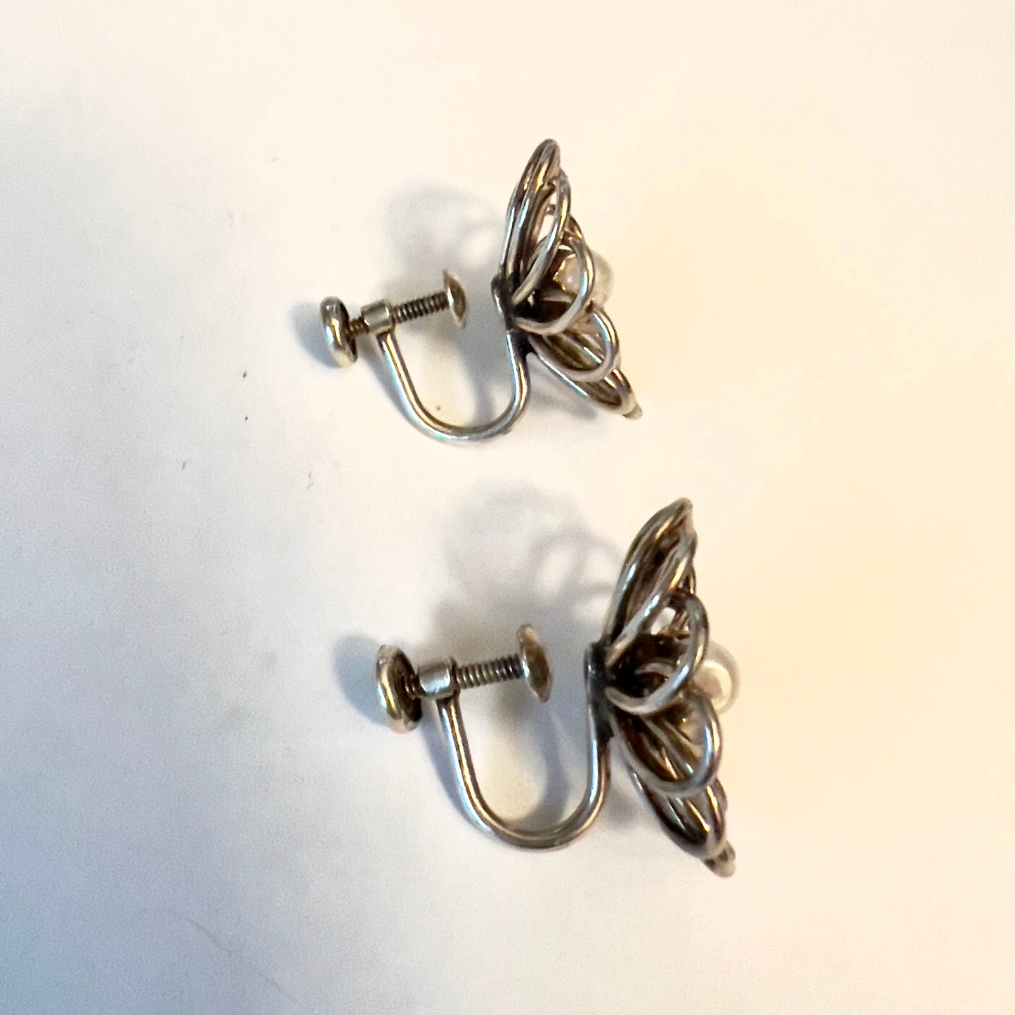 12K Gold Filled Sterling Silver Earrings with White Faux Pearl 5.27g