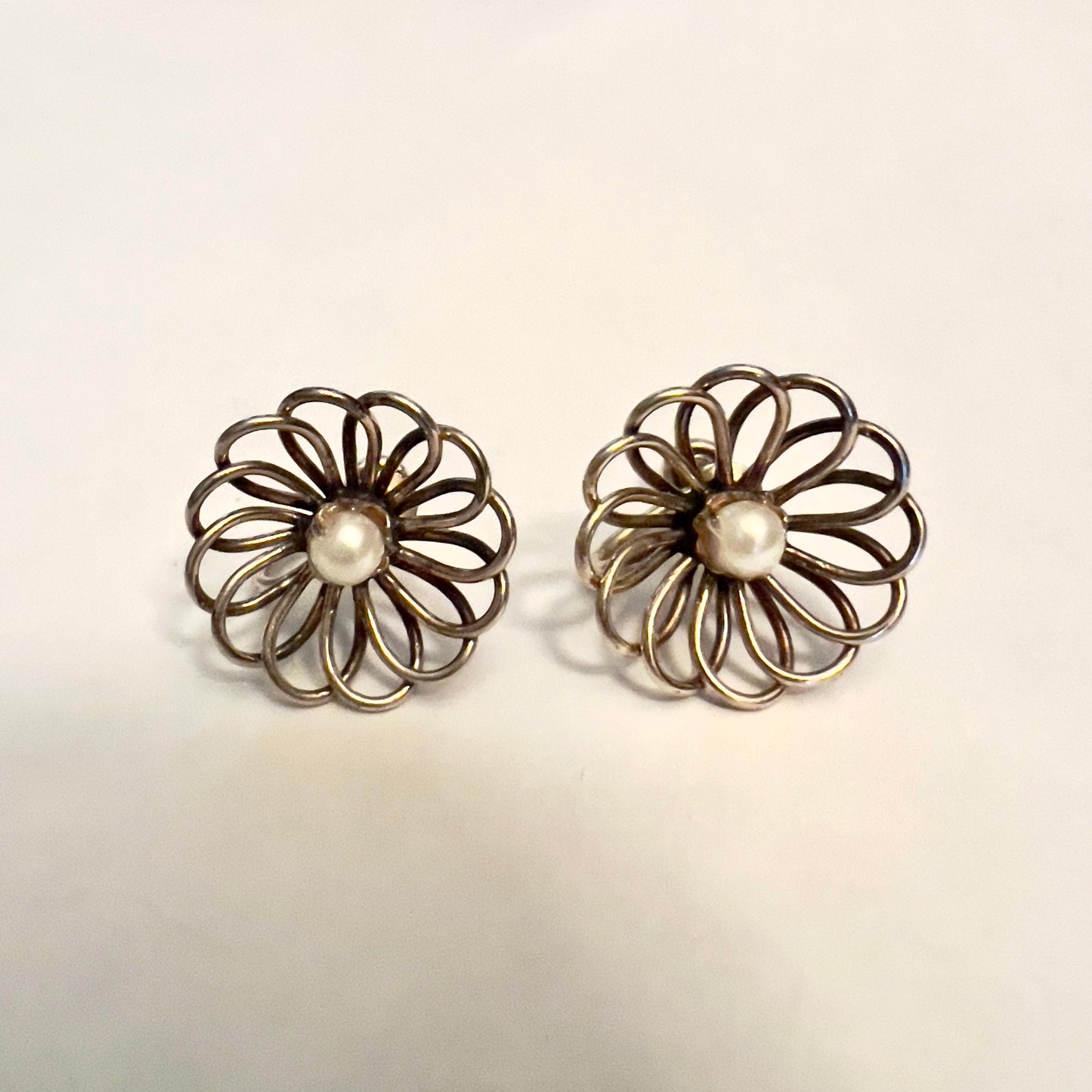 12K Gold Filled Sterling Silver Earrings with White Faux Pearl 5.27g