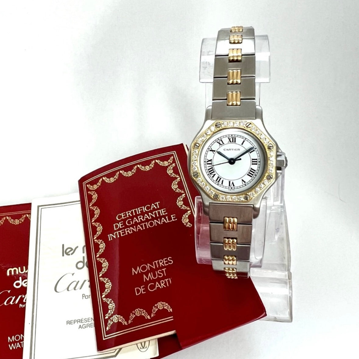 CARTIER SANTOS OCTAGON 25mm Automatic 2 Tone 0.32TCW DIAMOND Watch