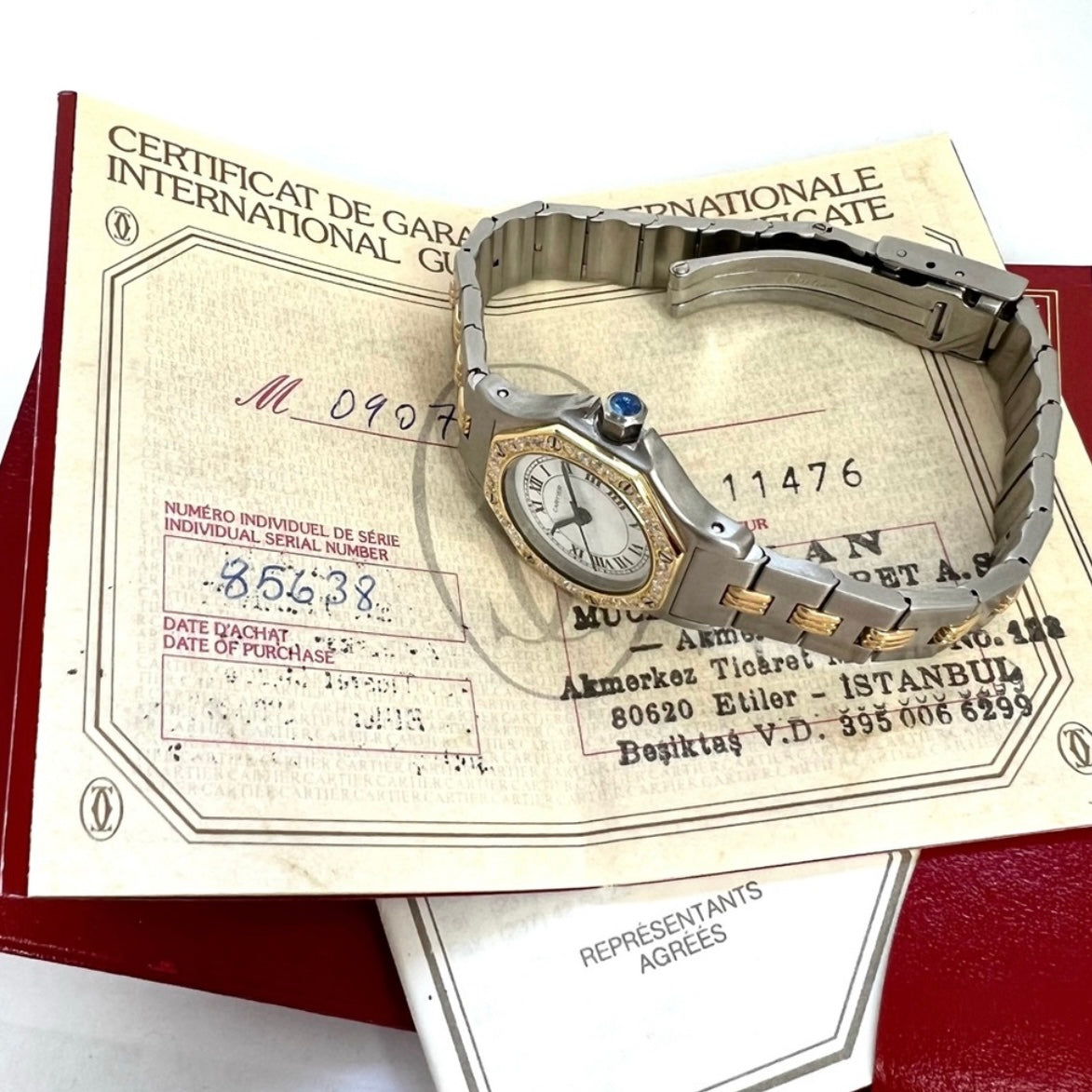 CARTIER SANTOS OCTAGON 25mm Automatic 2 Tone 0.32TCW DIAMOND Watch