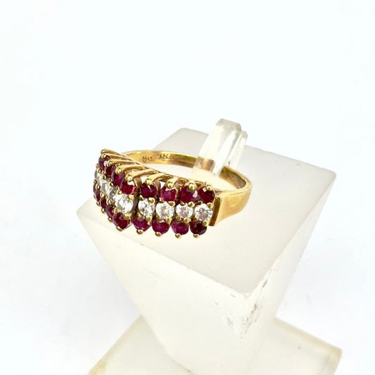 18K Yellow Gold stamped Red Rubies & Diamonds Ring