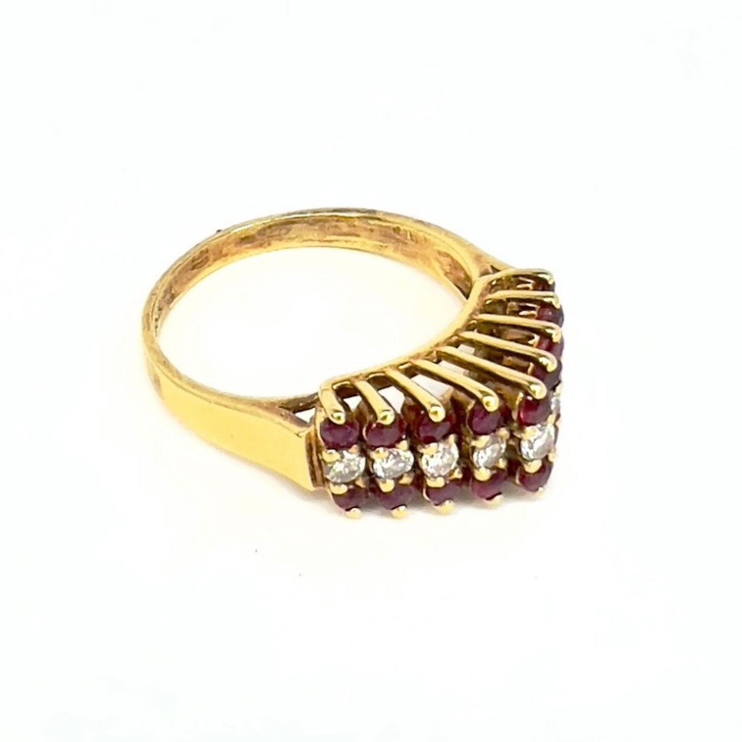 18K Yellow Gold stamped Red Rubies & Diamonds Ring