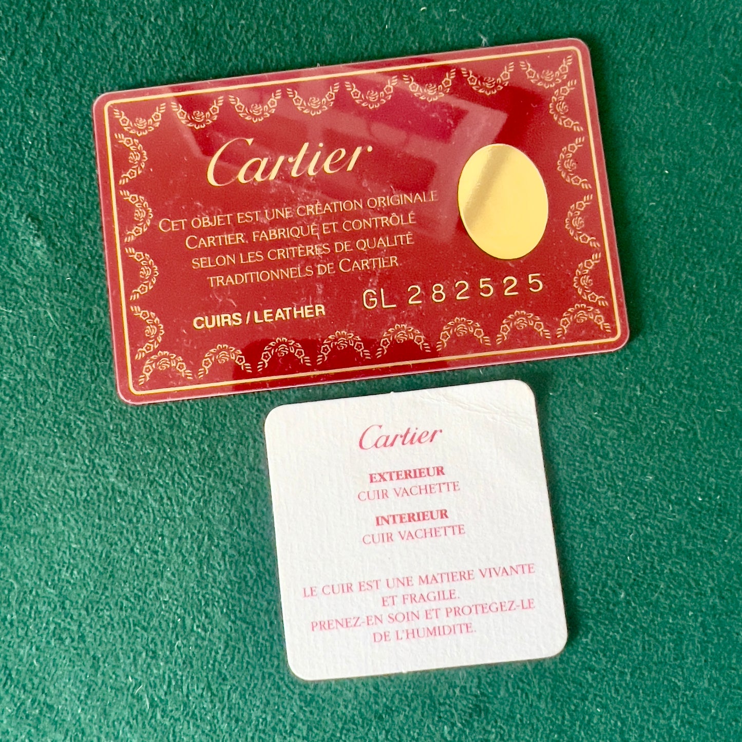 CARTIER Leather Goods Box 4.60x3.10x1.10 inches + Wrapping Cloth + Certificate + Card