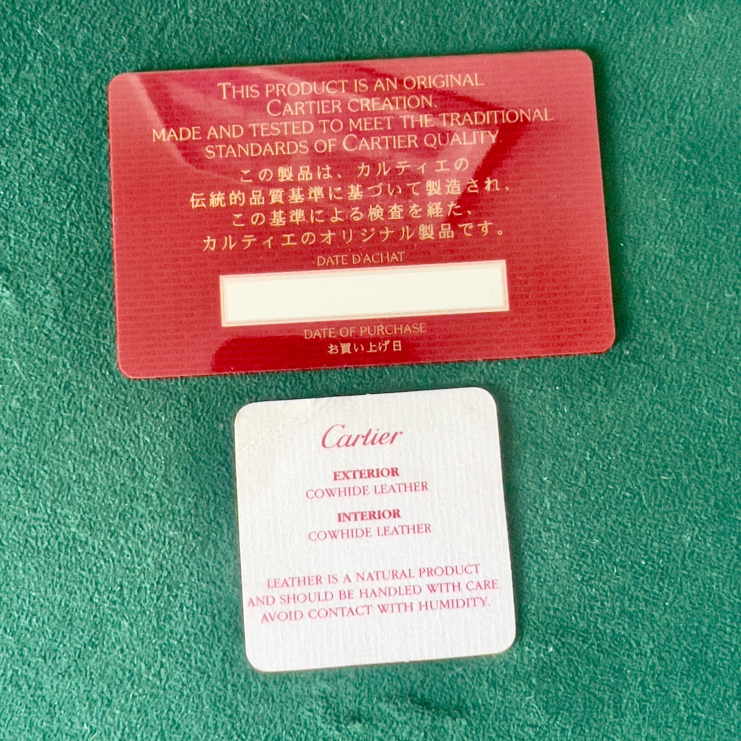 CARTIER Leather Goods Box 4.60x3.10x1.10 inches + Wrapping Cloth + Certificate + Card