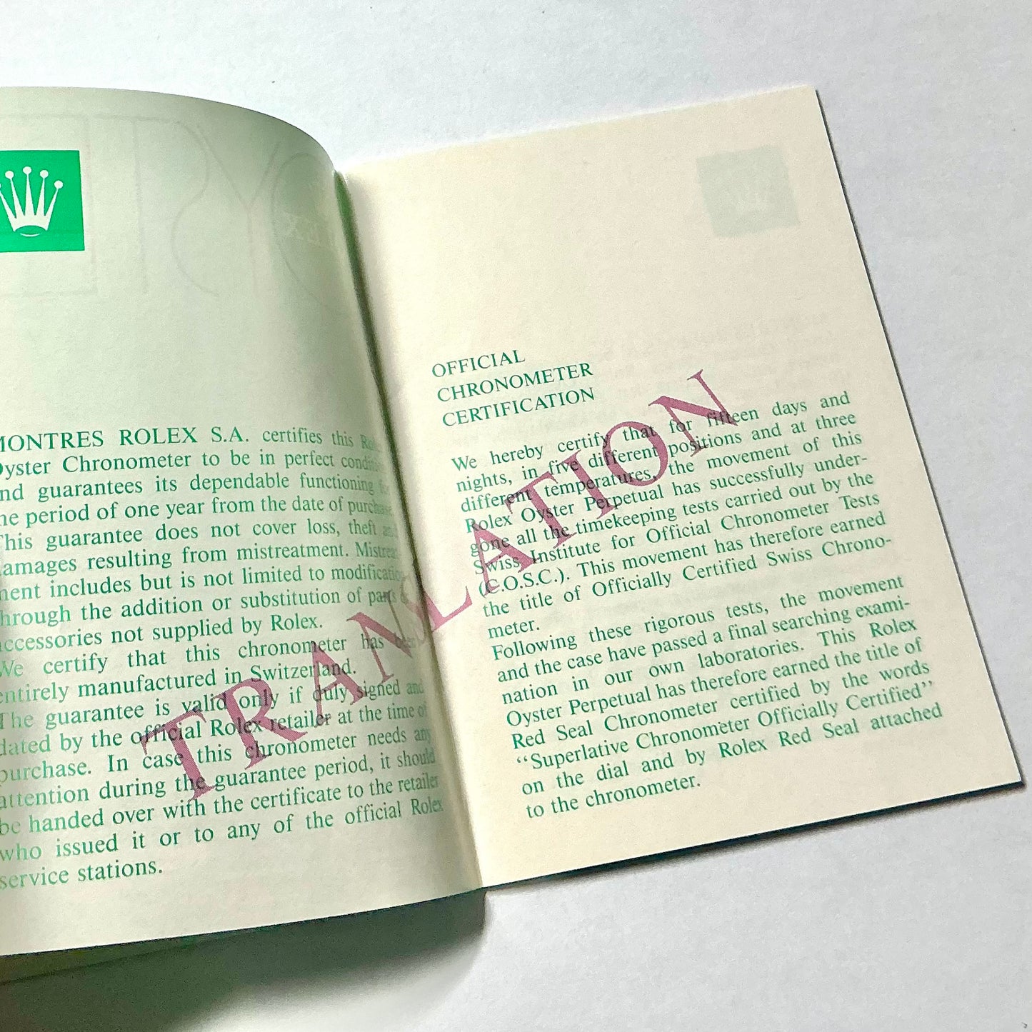 ROLEX Green Leather Card Holder + ROLEX Translation Booklet