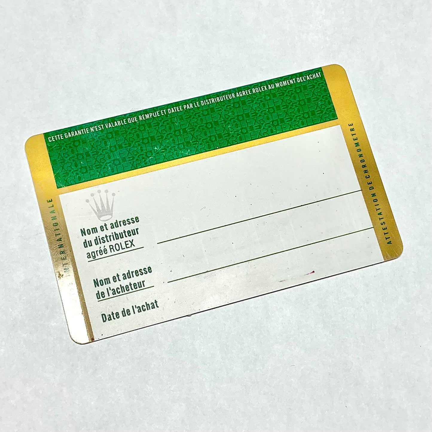 ROLEX Filled Certificate Card