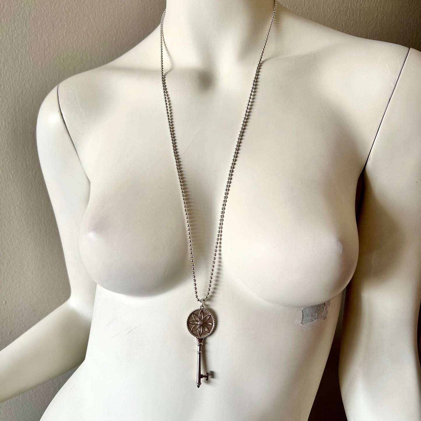 TIFFANY & CO. 925 Sterling Silver Diamond Key Pendant Necklace