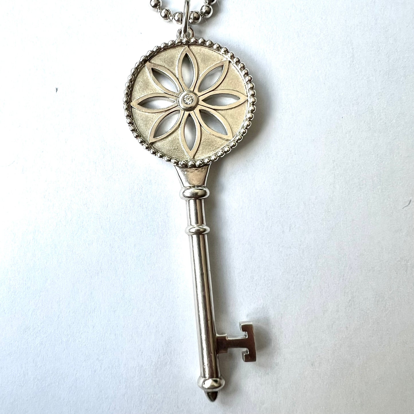 TIFFANY & CO. 925 Sterling Silver Diamond Key Pendant Necklace