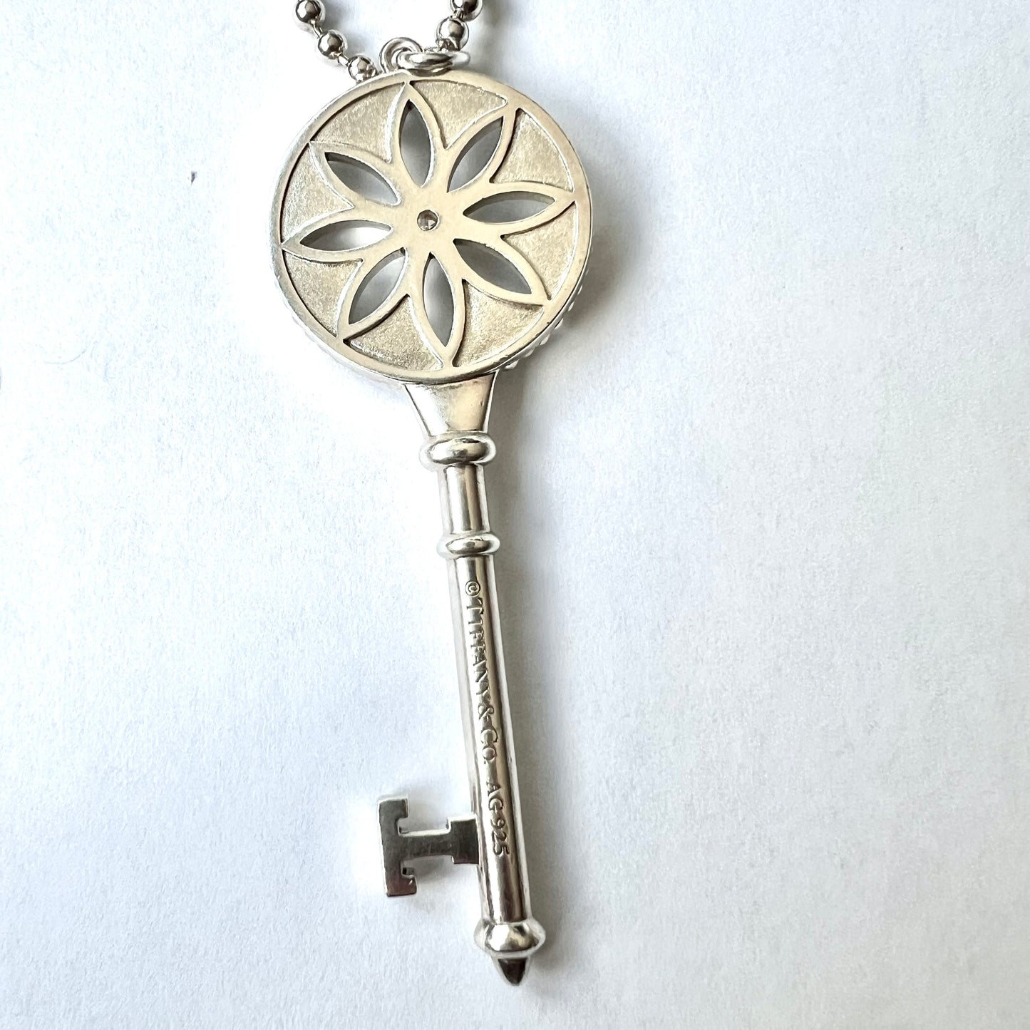 TIFFANY & CO. 925 Sterling Silver Diamond Key Pendant Necklace