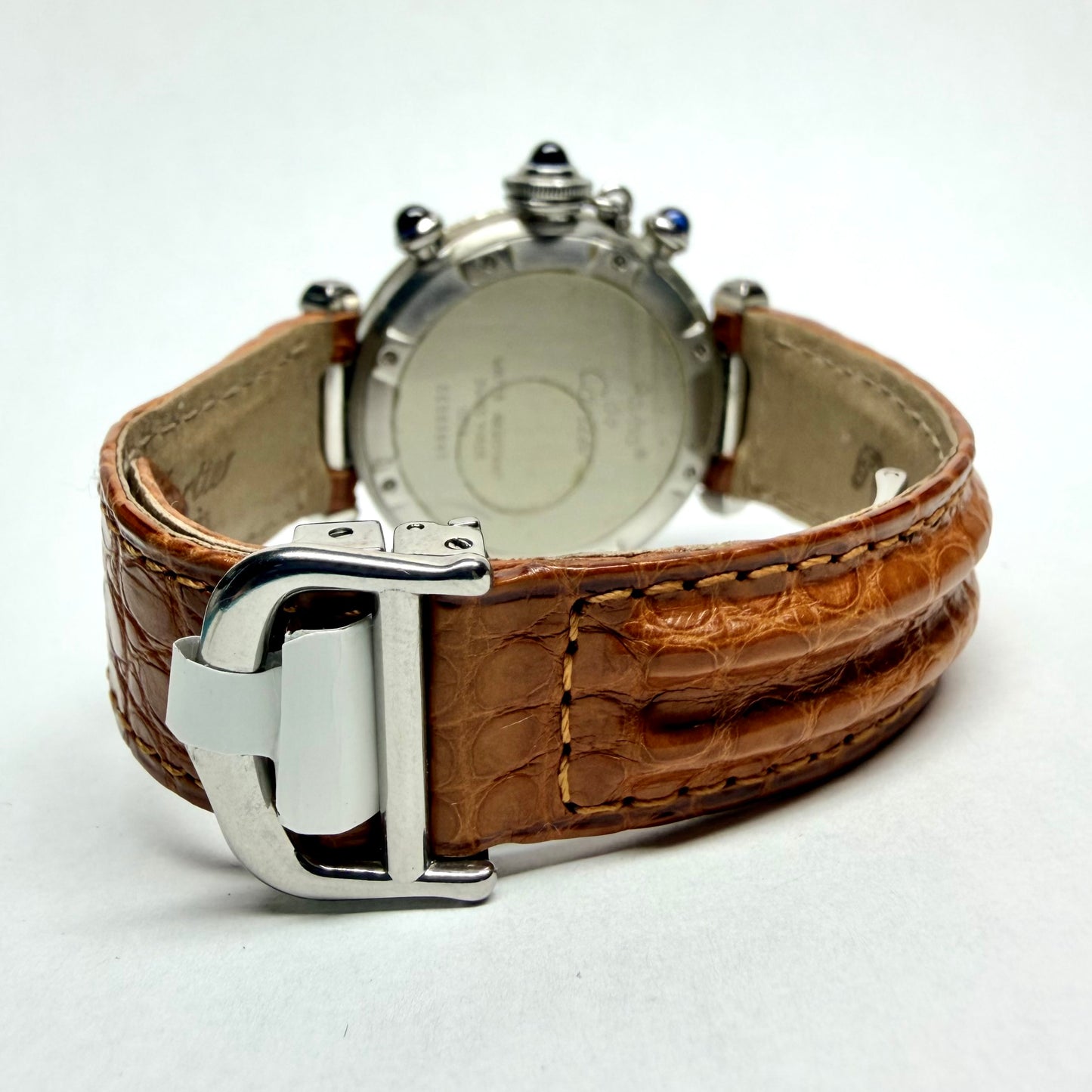 CARTIER PASHA Chronograph 1352 Quartz 36mm Steel Watch Gray Dial