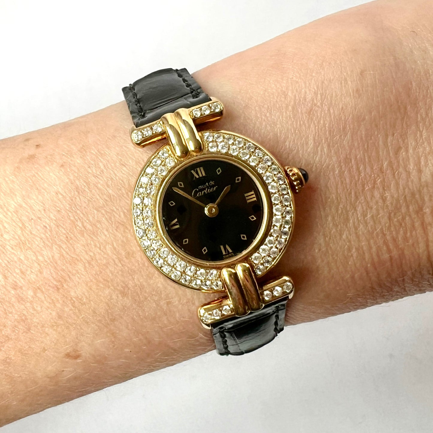 CARTIER VERMEIL COLISÈE Quartz 24mm GP Silver 1.16TCW DIAMOND Watch