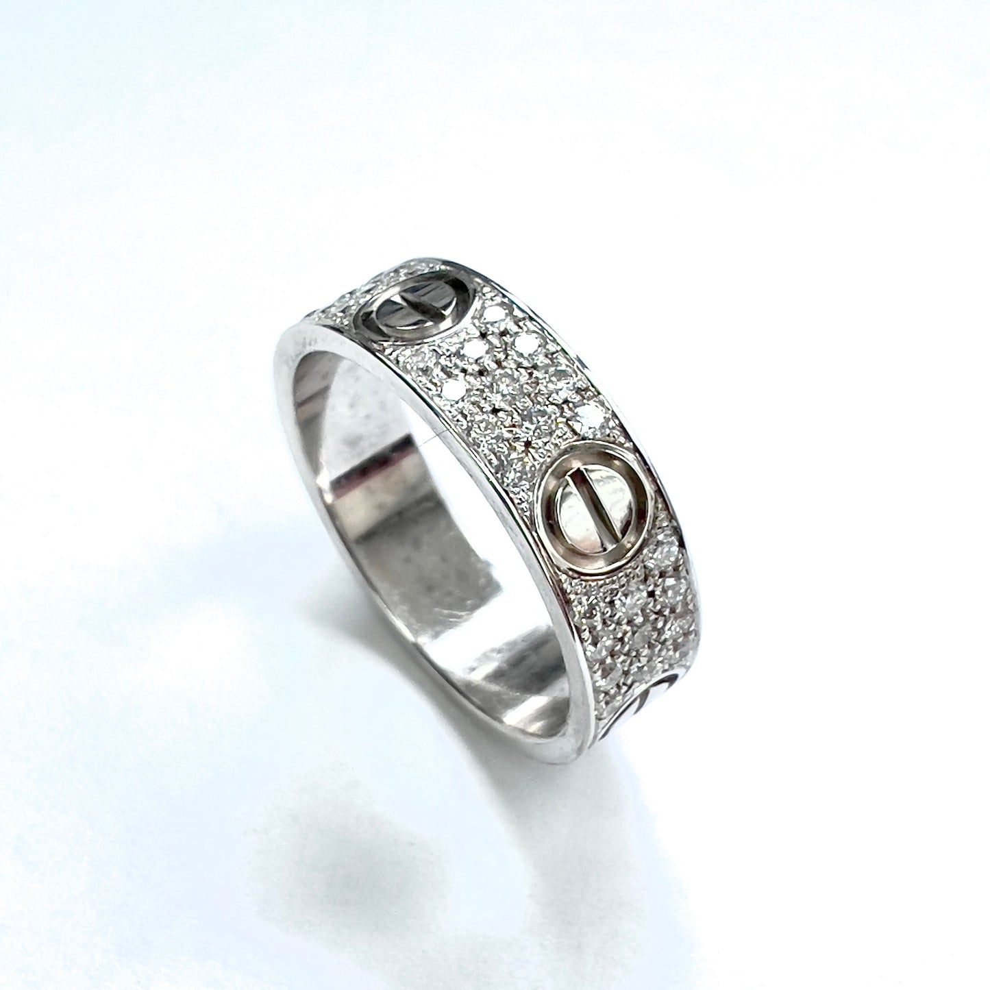 New CARTIER LOVE Ring 5.5mm 18K White Gold VS Pave Diamonds 0.68TCW