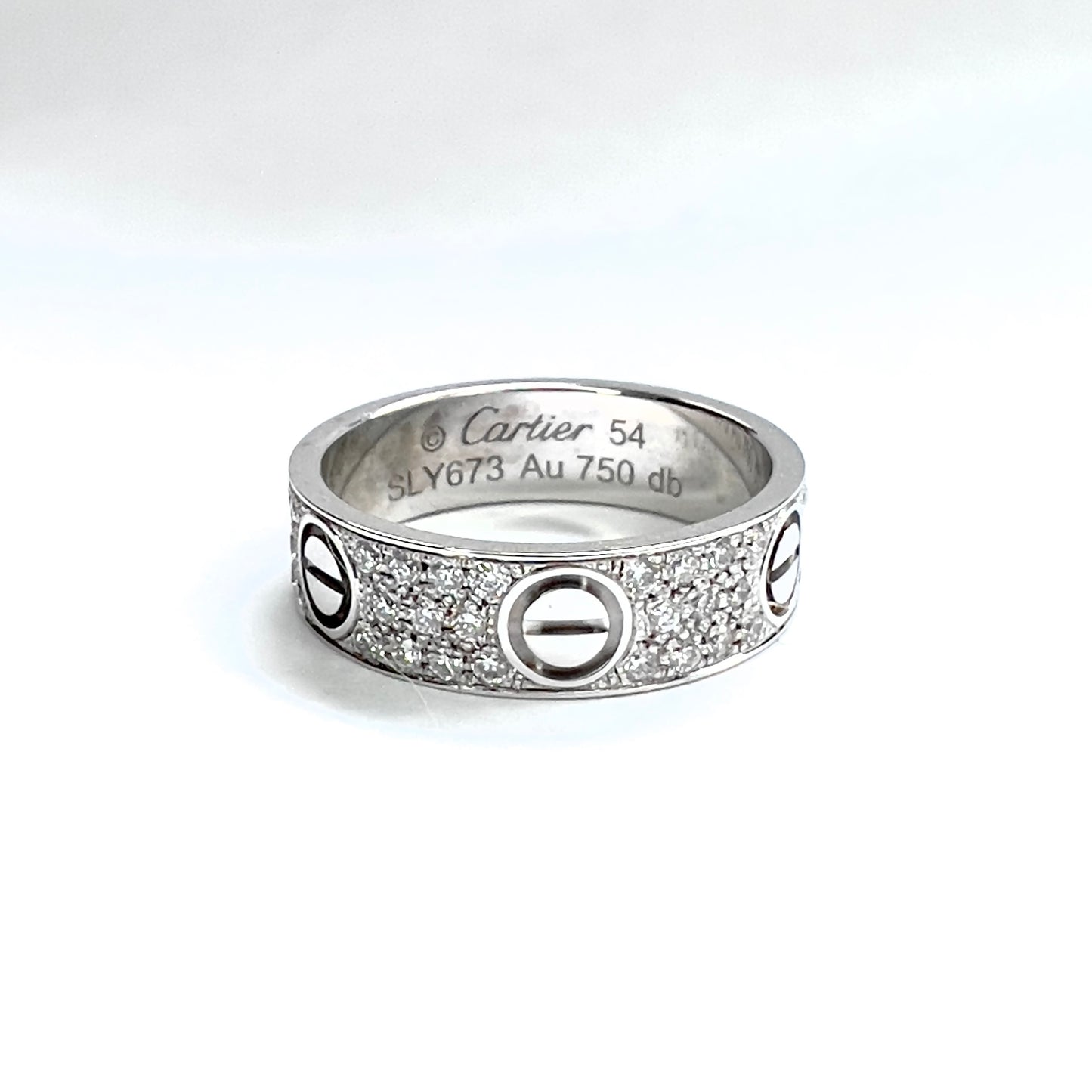 New CARTIER LOVE Ring 5.5mm 18K White Gold VS Pave Diamonds 0.68TCW