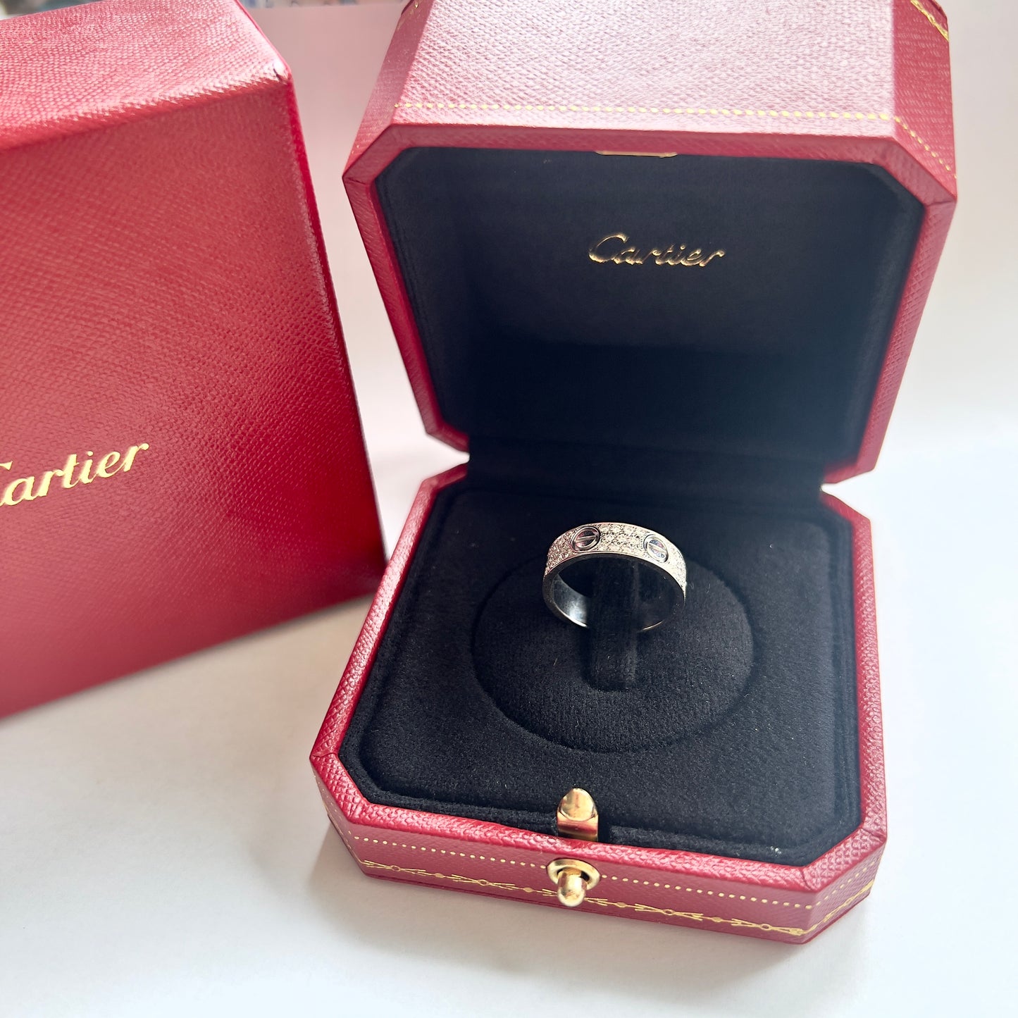 New CARTIER LOVE Ring 5.5mm 18K White Gold VS Pave Diamonds 0.68TCW