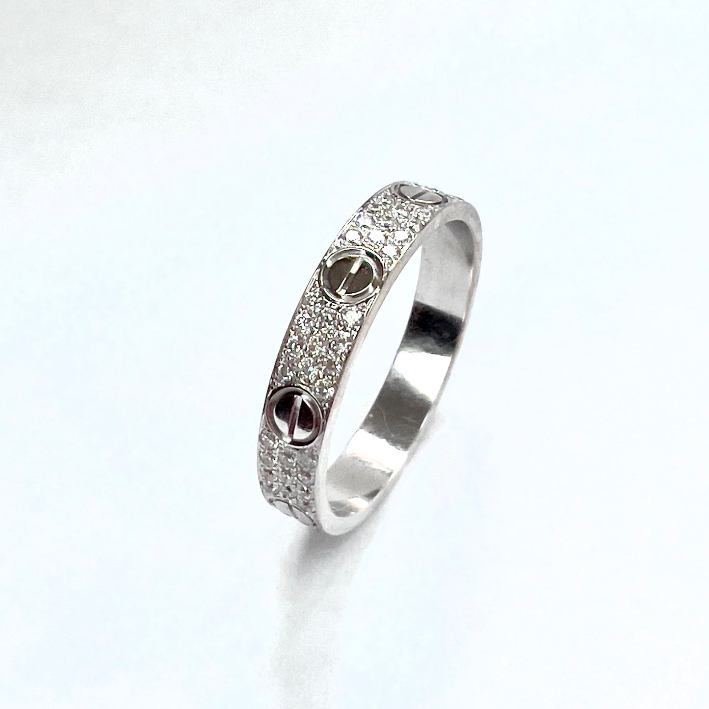 New CARTIER LOVE Ring 3.6mm 18K White Gold VS Pave Diamonds 0.42TCW