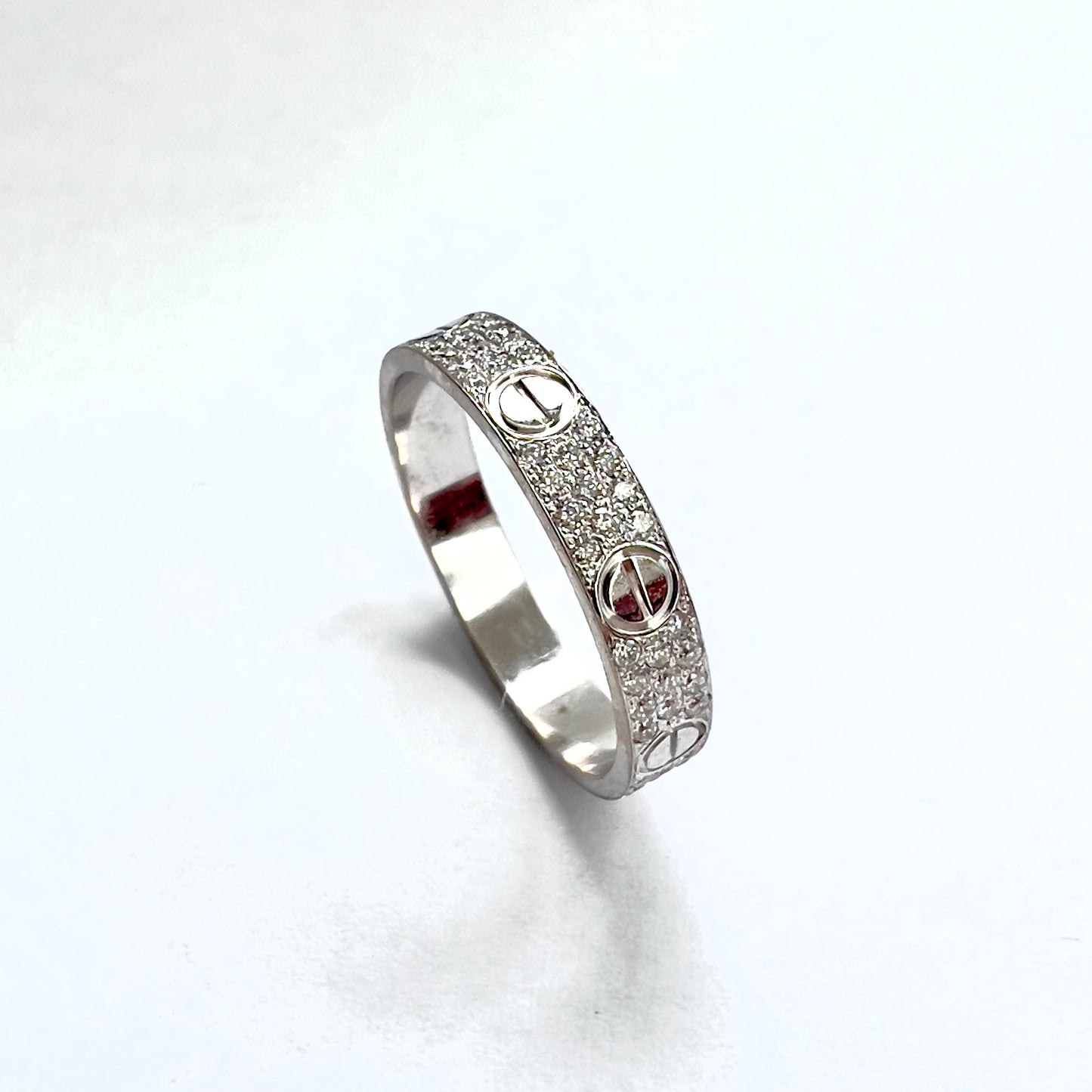 New CARTIER LOVE Ring 3.6mm 18K White Gold VS Pave Diamonds 0.42TCW