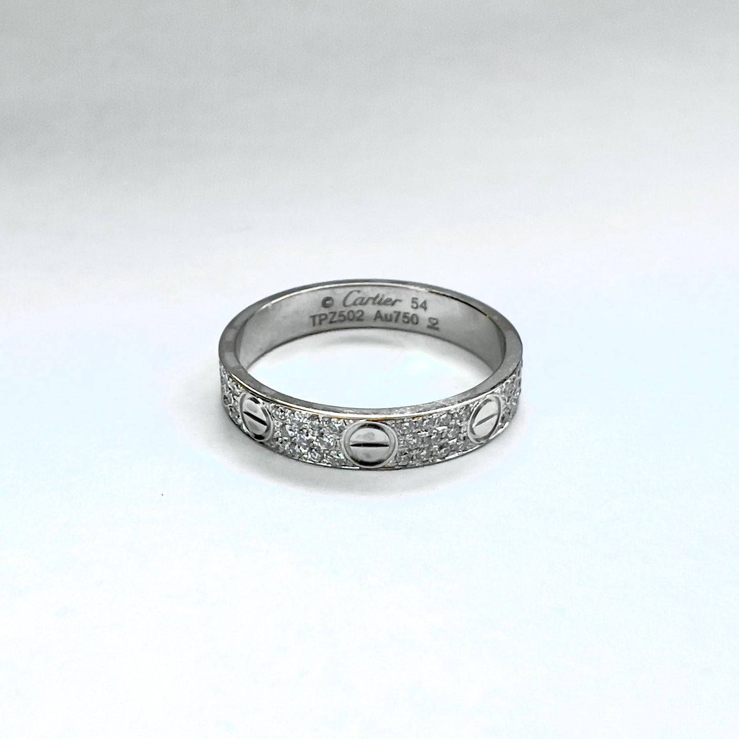New CARTIER LOVE Ring 3.6mm 18K White Gold VS Pave Diamonds 0.42TCW
