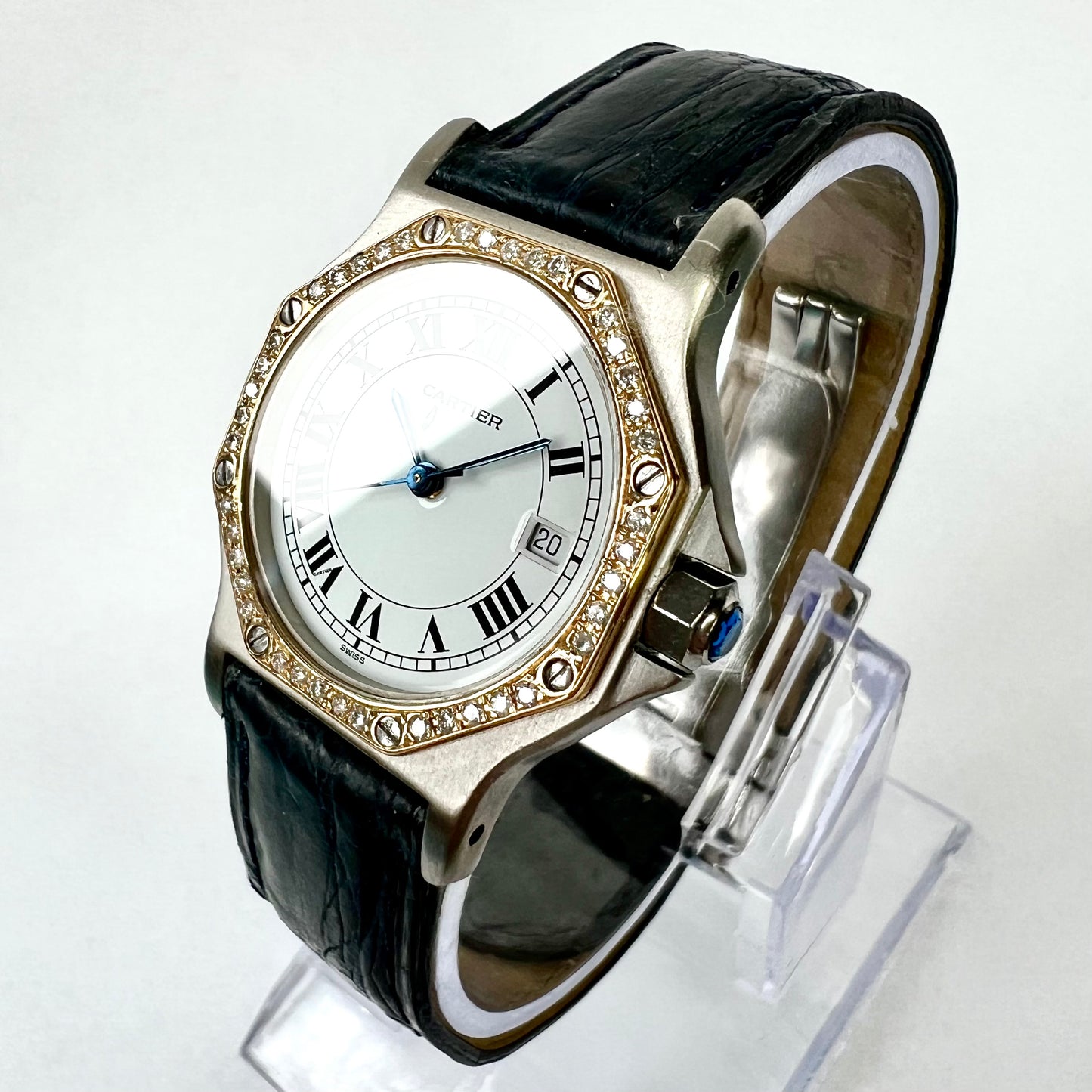 CARTIER SANTOS OCTAGON 31mm Quartz 2 Tone 0.38TCW Diamond Watch
