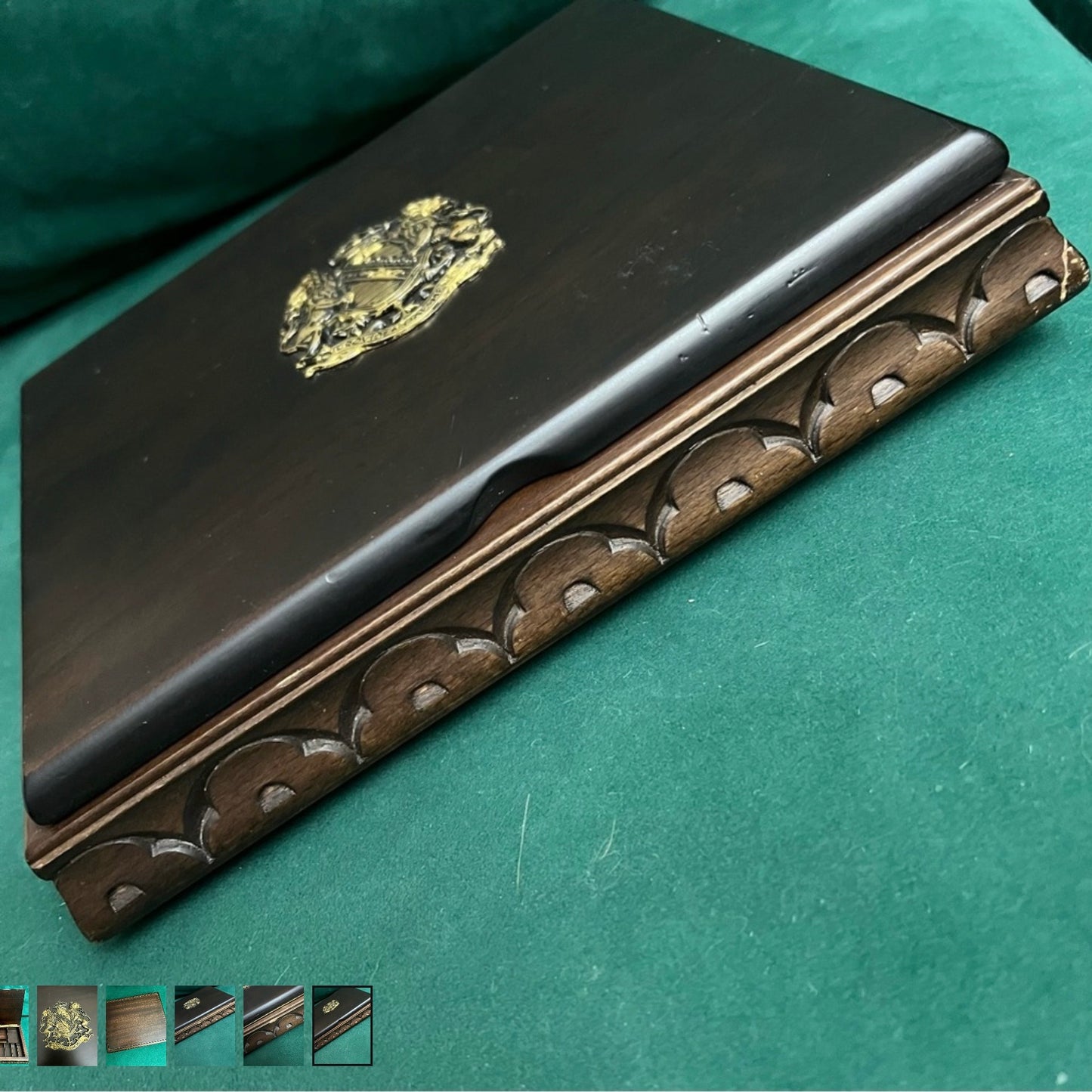 Vintage PROVIDENTIAE MEMOR Brown Wooden Jewerly Box from 1960’s 10.75x9.25x2 inches