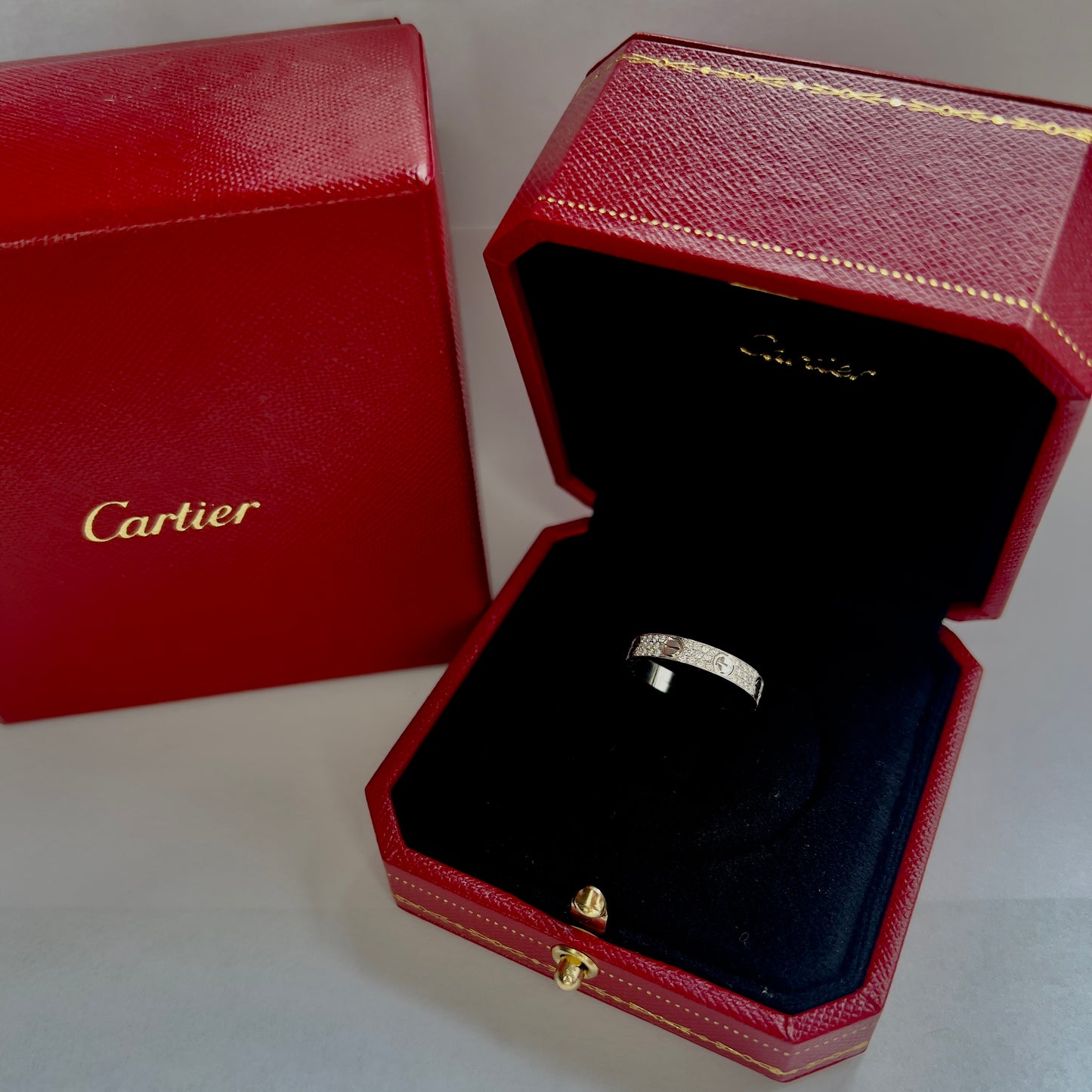 New CARTIER LOVE Ring 3.6mm 18K White Gold VS Pave Diamonds 0.42TCW