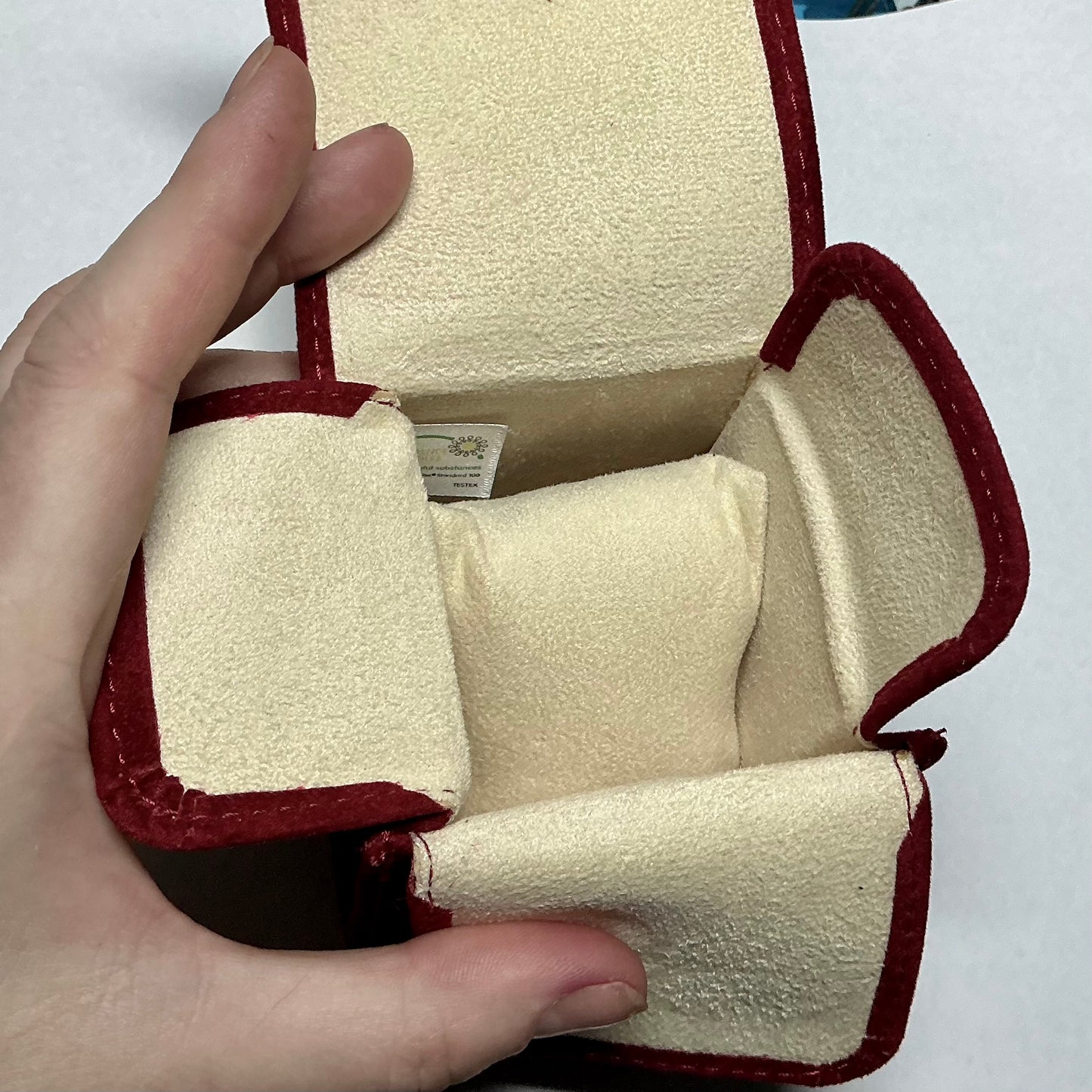 CARTIER Red Faux Suede Travel Case/Pouch with Pillow 3 x 3 x 2.75 inches