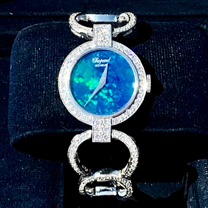 CHOPARD Manual Winding 24mm 18K White Gold FACTORY DIAMONDS Opal Dial Bracelet Watch