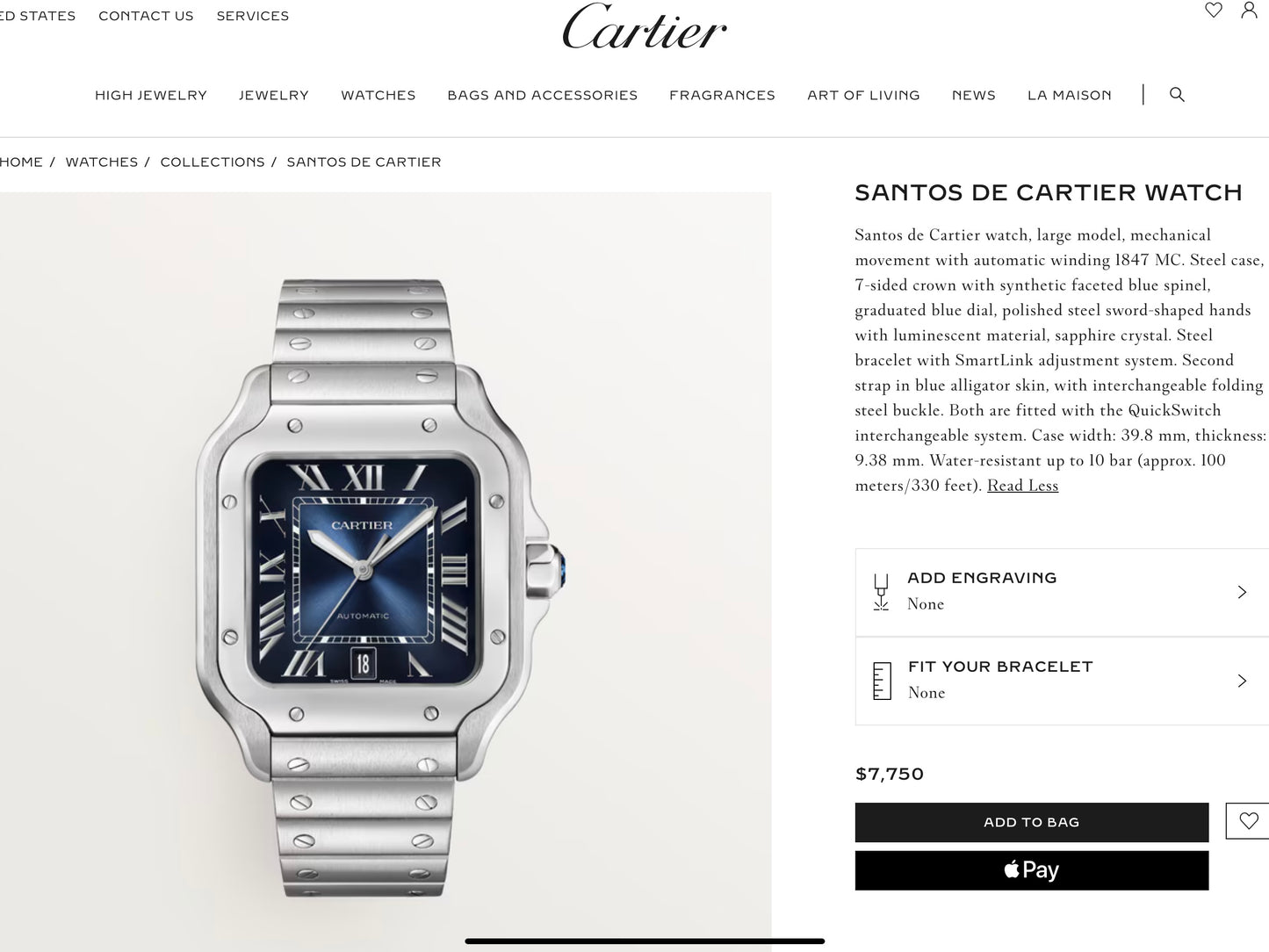 NEW SANTOS DE CARTIER Automatic 39.8mm Steel Watch Blue Dial