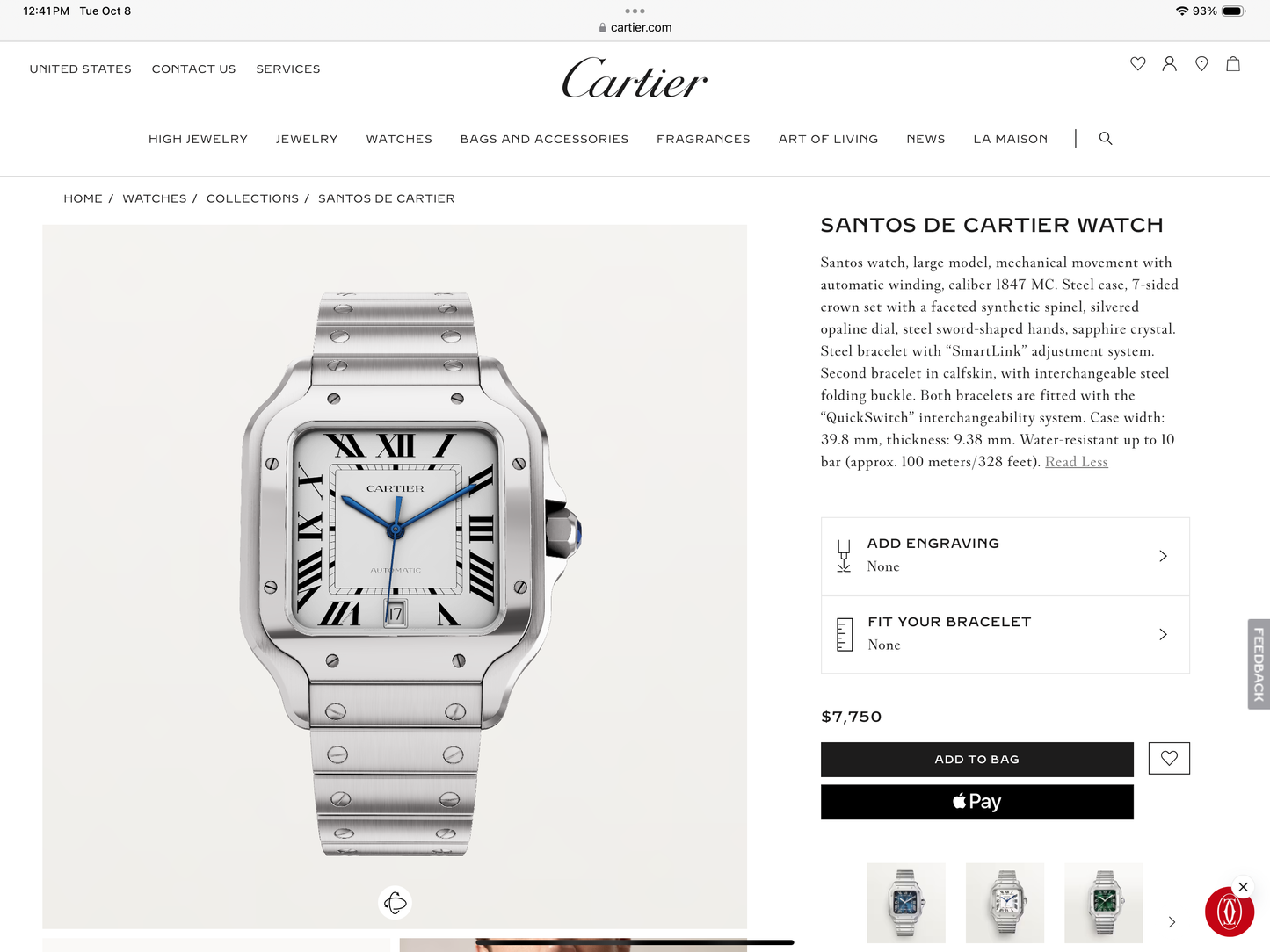 NEW SANTOS DE CARTIER Automatic 39.8mm Steel Watch White Dial