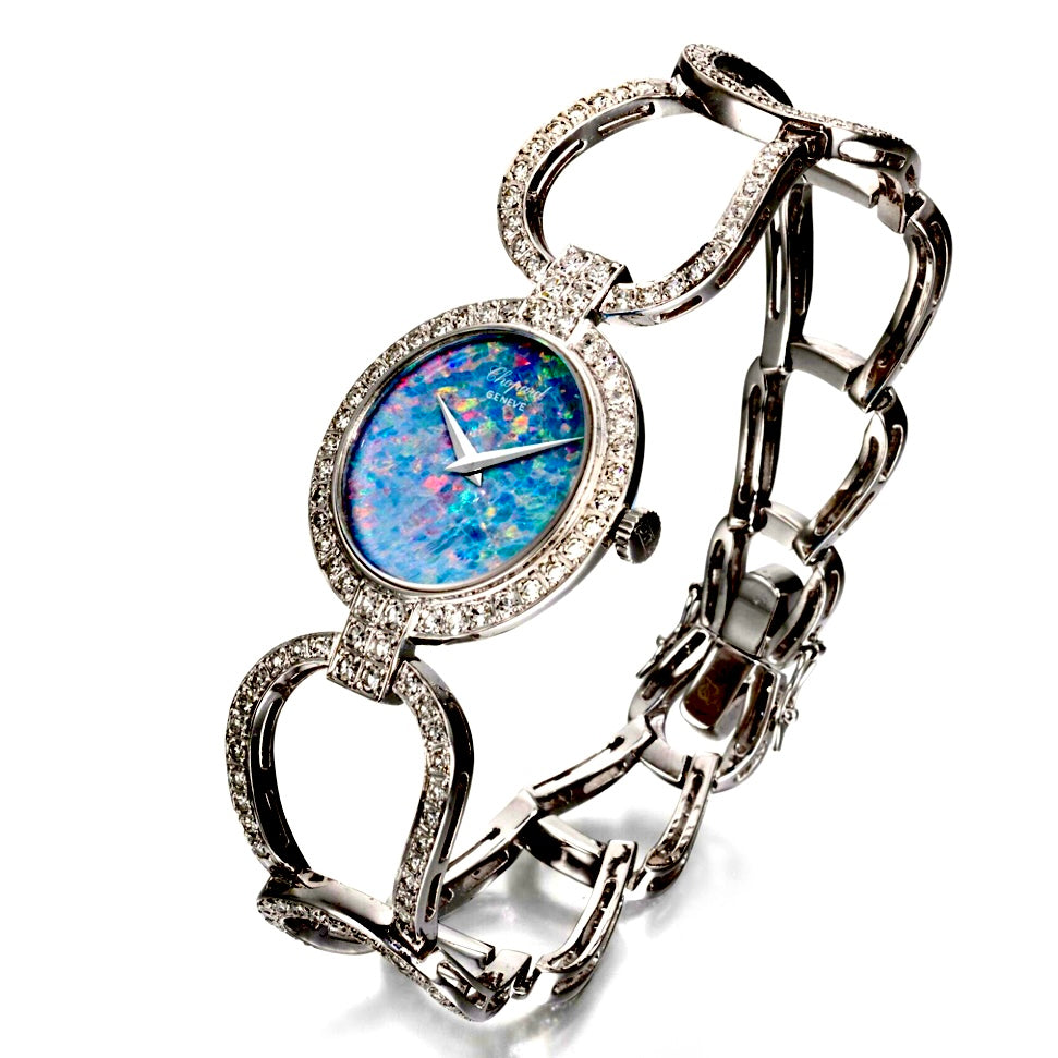 CHOPARD Manual Winding 24mm 18K White Gold FACTORY DIAMONDS Opal Dial Bracelet Watch