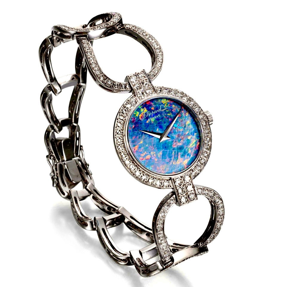CHOPARD Manual Winding 24mm 18K White Gold FACTORY DIAMONDS Opal Dial Bracelet Watch