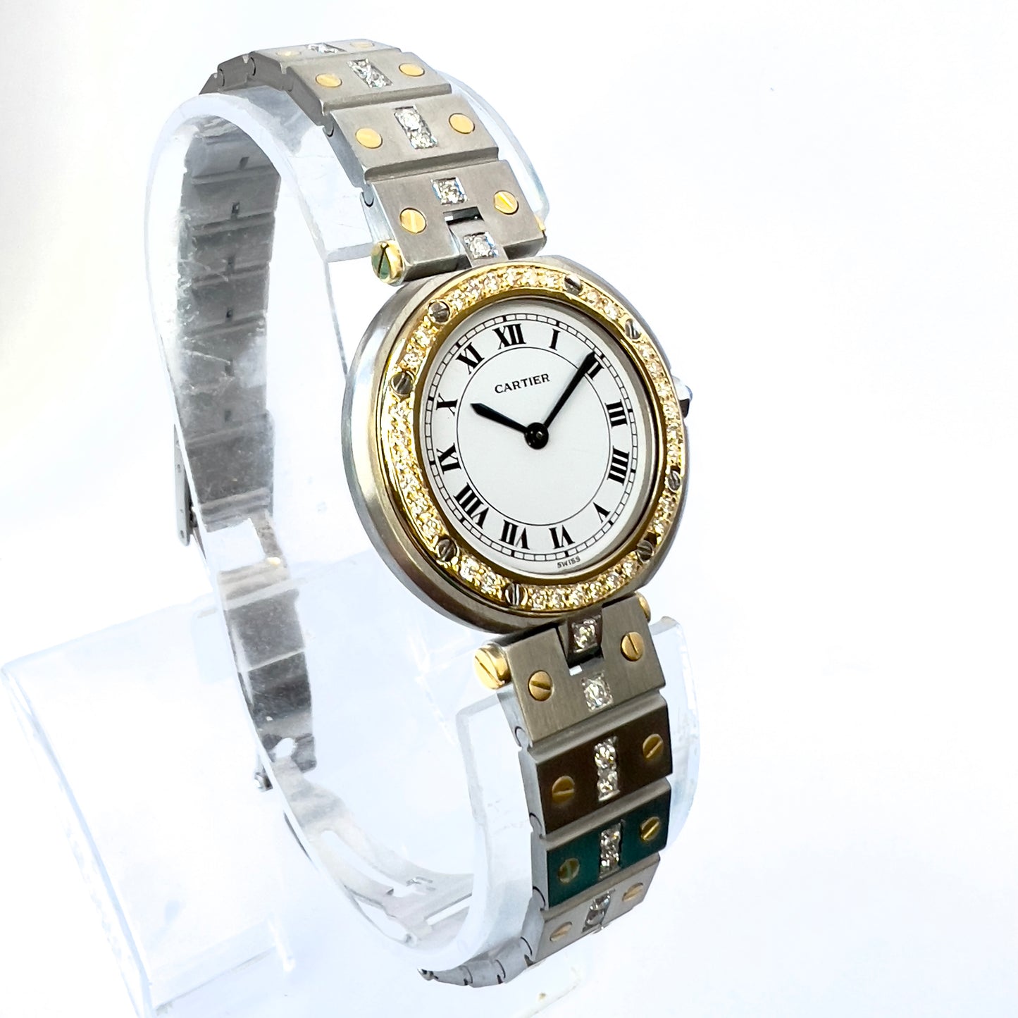 CARTIER SANTOS Ronde 27mm 2 Tone 0.55TCW DIAMOND Watch