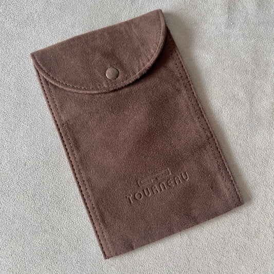 TOURNEAU Brown Faux Suede Pouch 7x4.5 inches